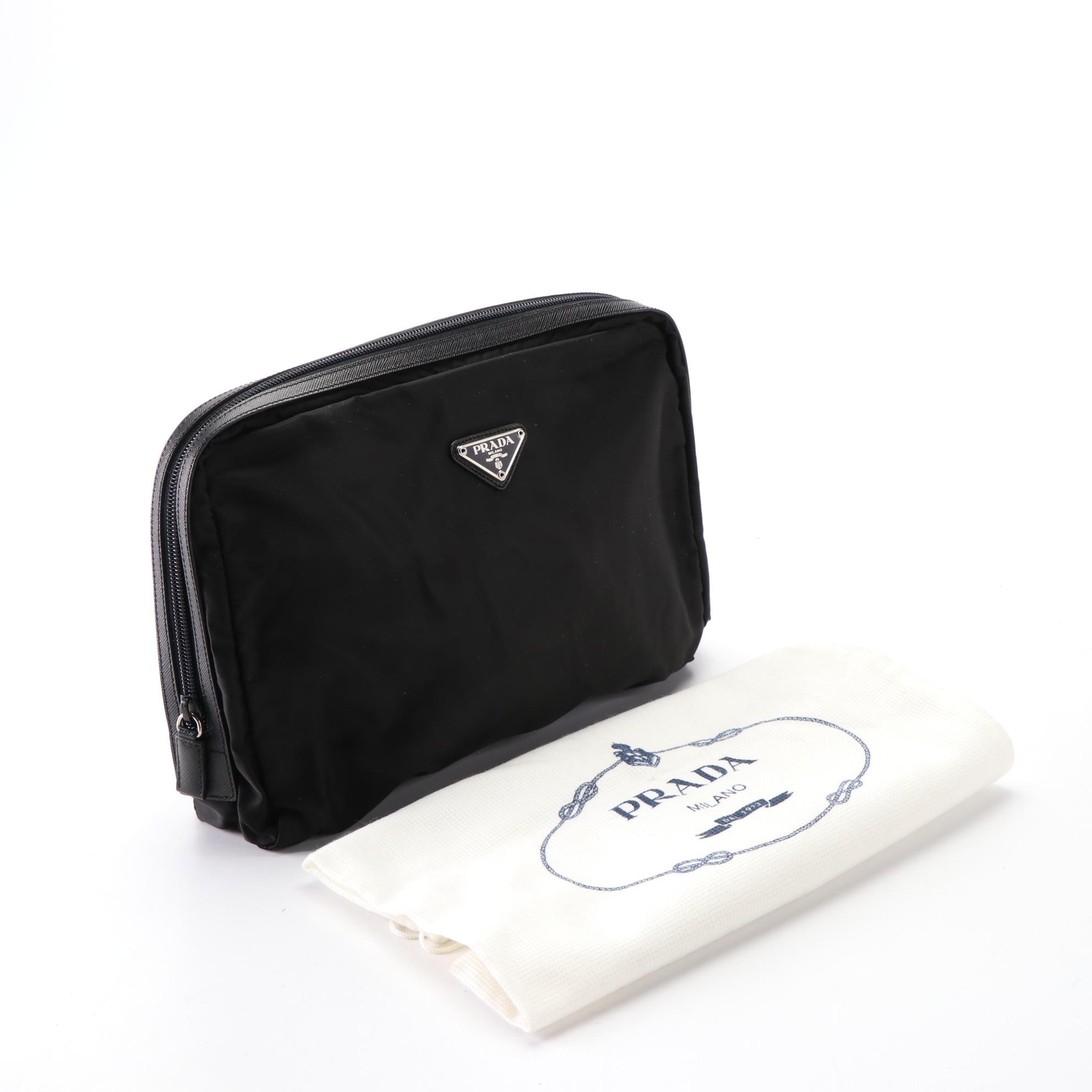 Prada Nylon Tessuto Pouch with Leather Trim