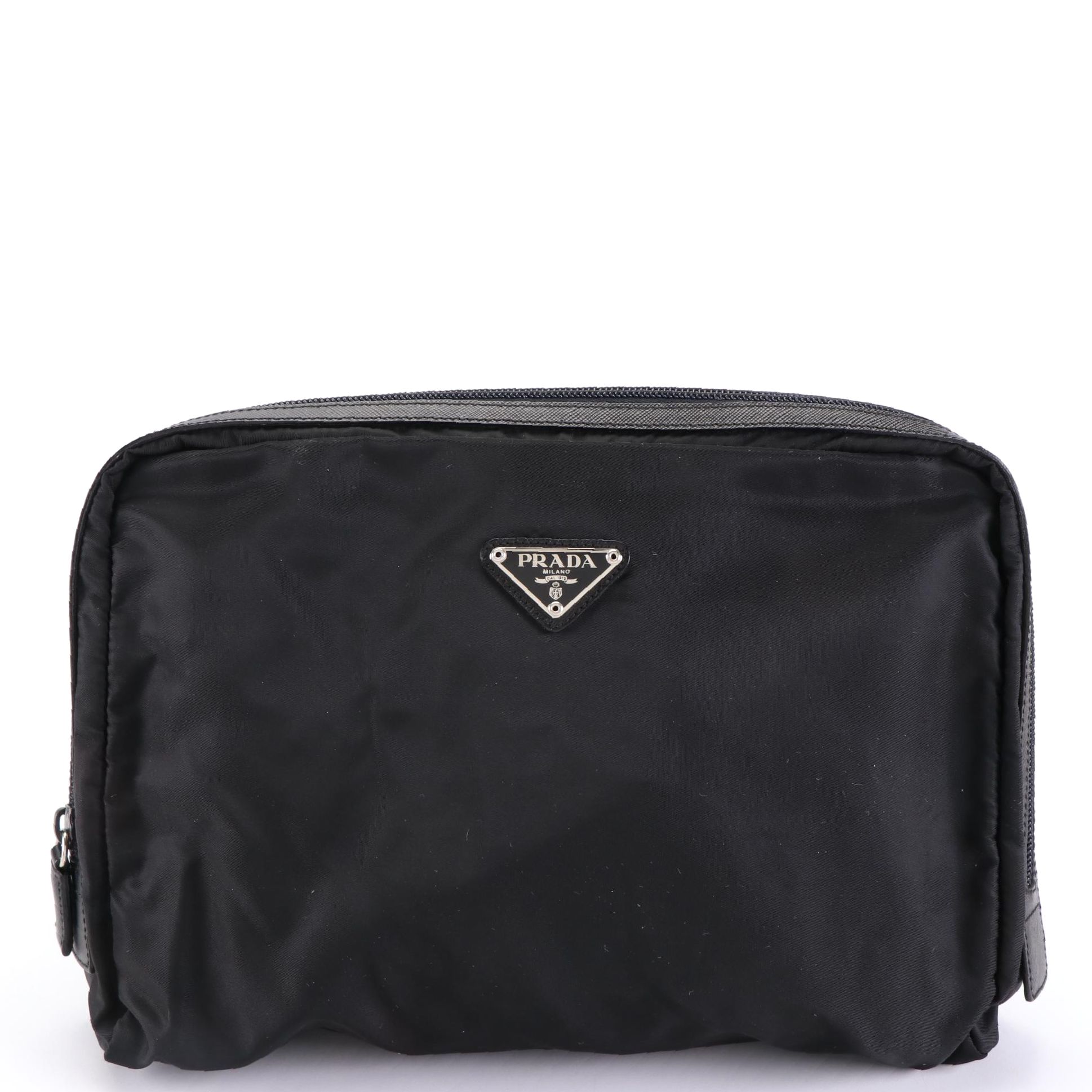 Prada Nylon Tessuto Pouch with Leather Trim