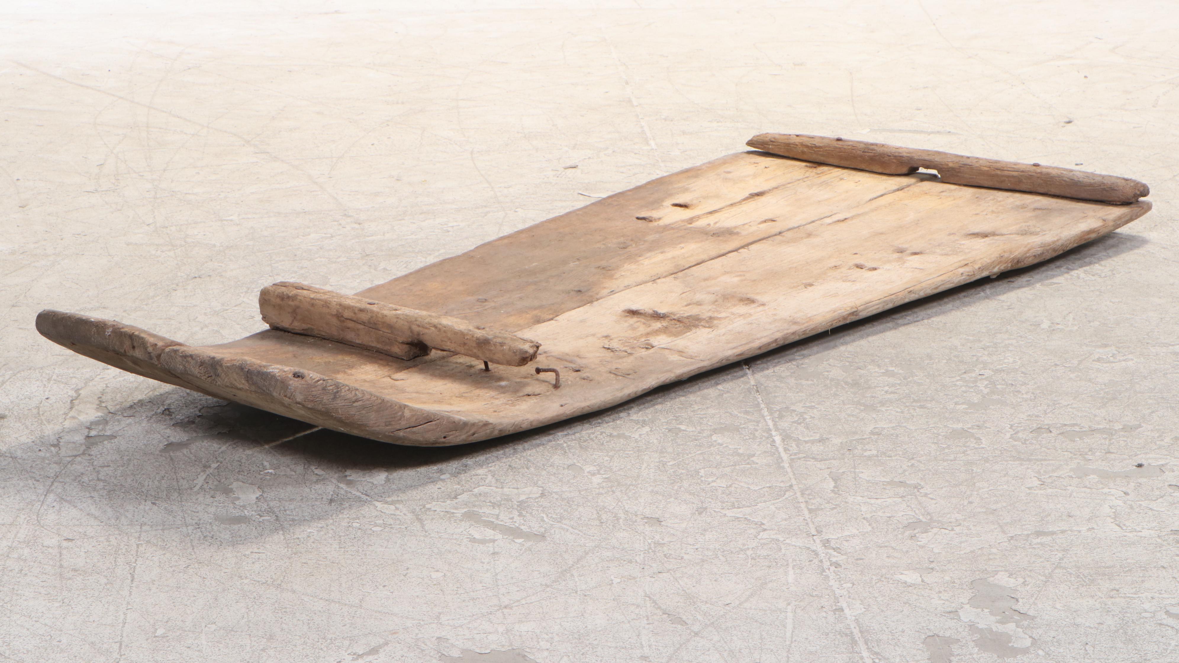 Primitive Oak and Stone Tribulum Threshing Board, Antique