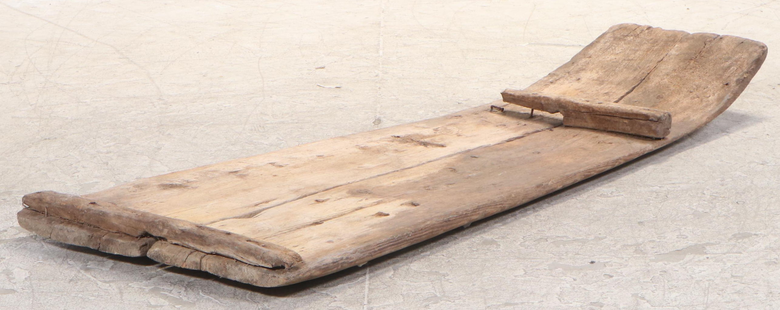 Primitive Oak and Stone Tribulum Threshing Board, Antique