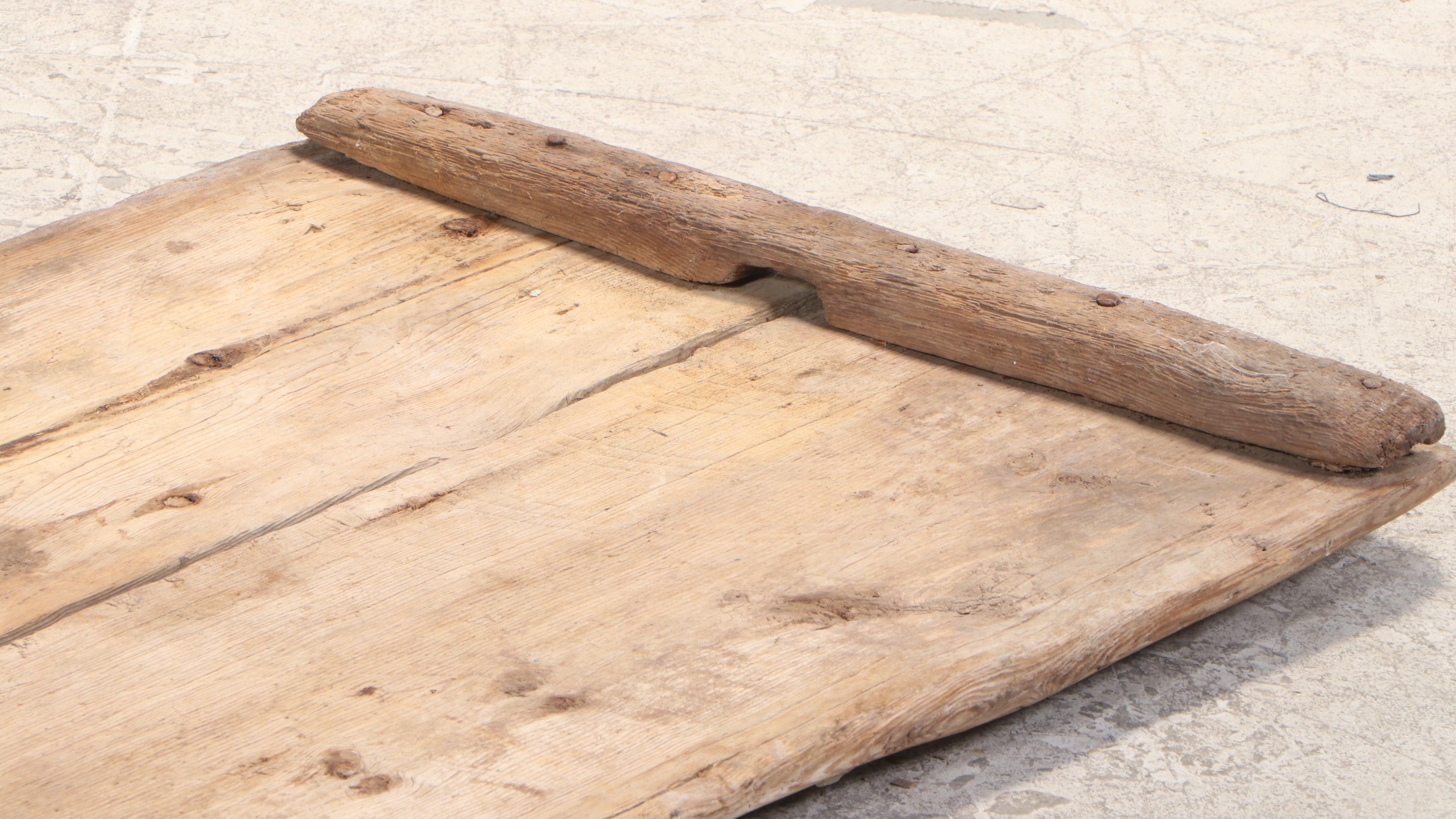 Primitive Oak and Stone Tribulum Threshing Board, Antique