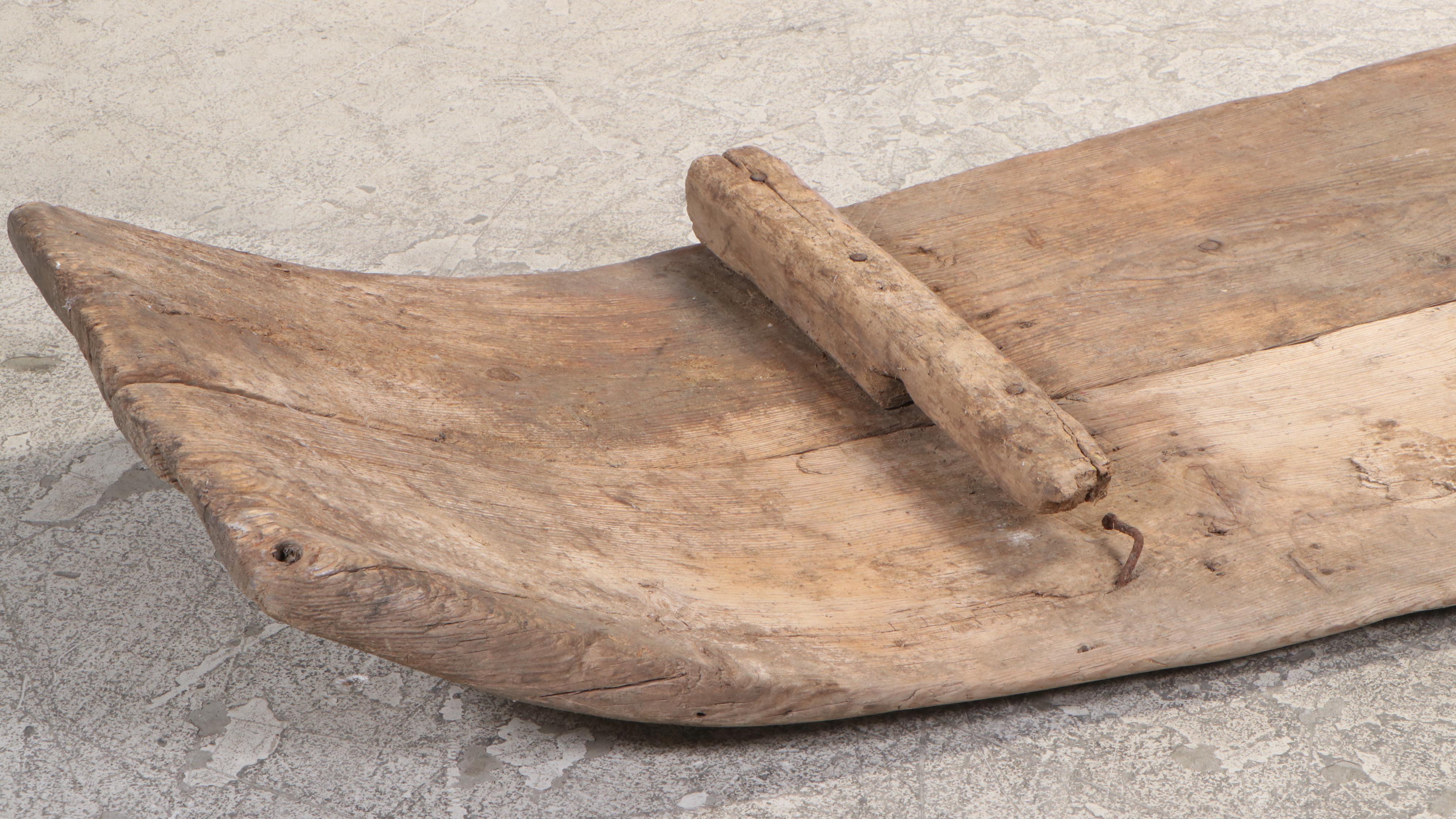 Primitive Oak and Stone Tribulum Threshing Board, Antique