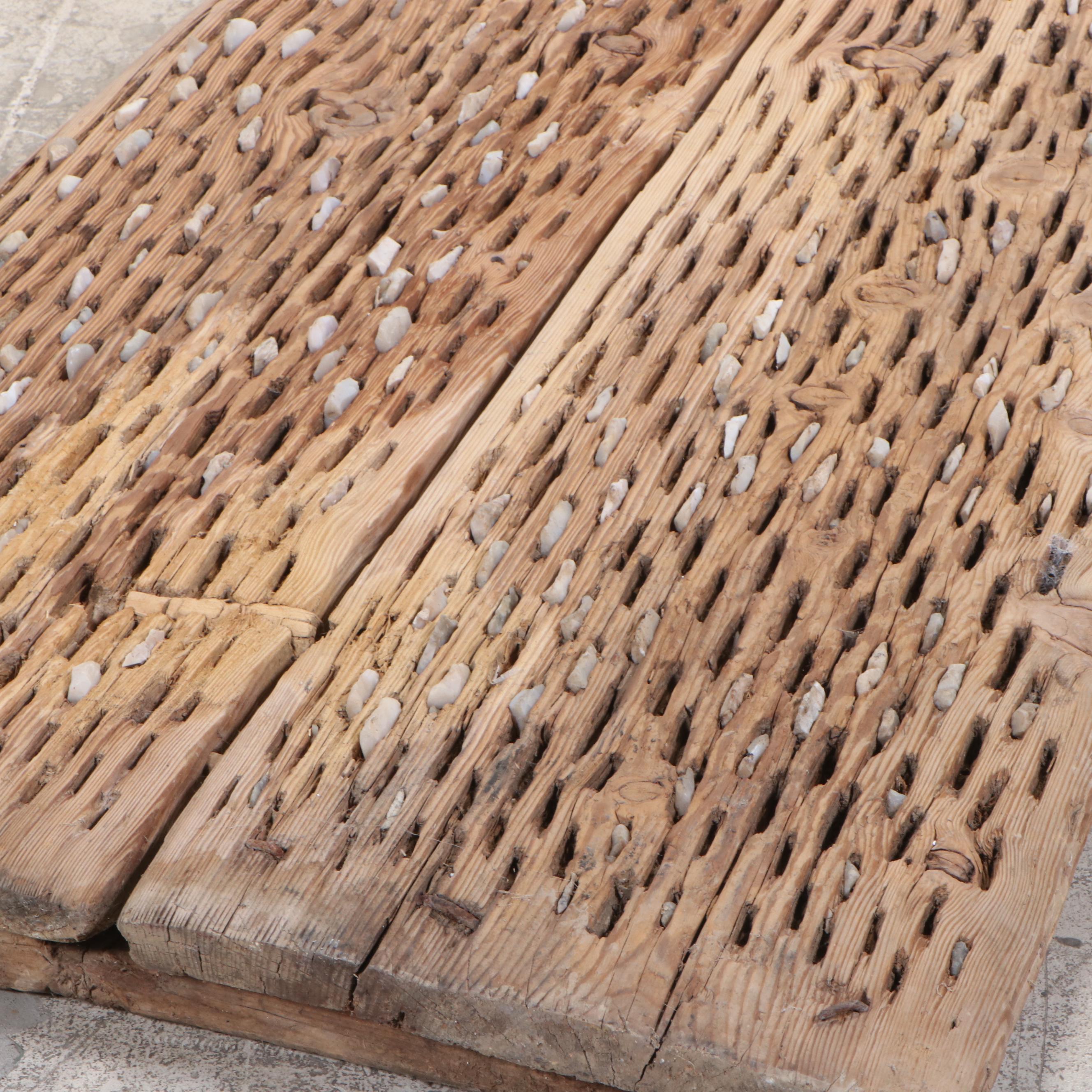 Primitive Oak and Stone Tribulum Threshing Board, Antique