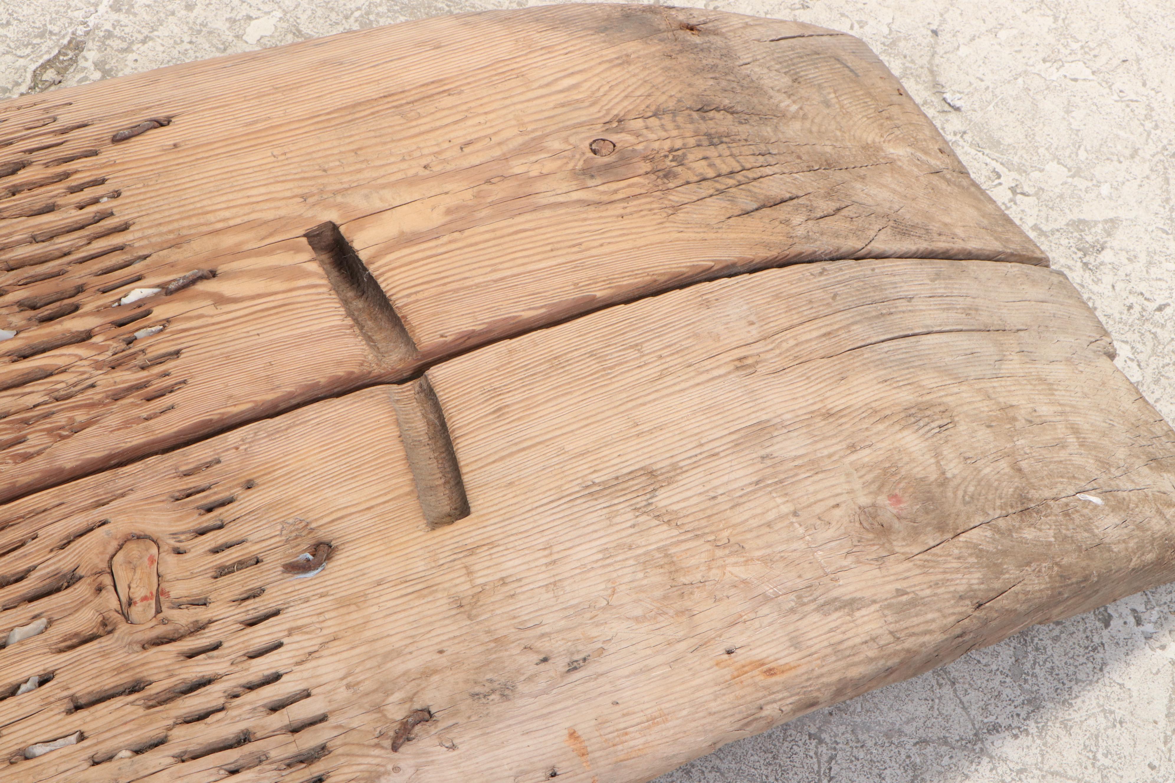Primitive Oak and Stone Tribulum Threshing Board, Antique