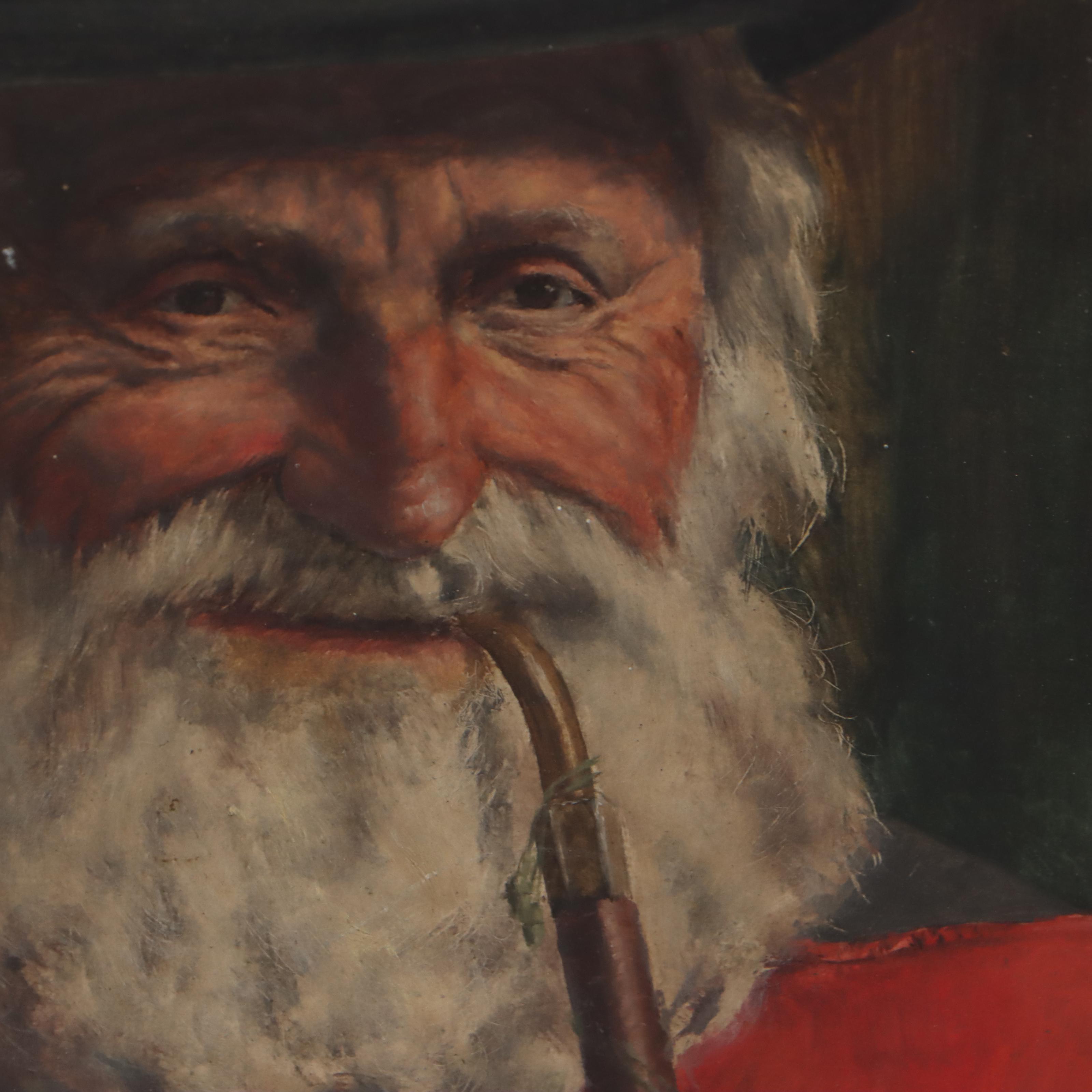 Fritz Müller Bavarian Portrait Oil Painting of Man Smoking Pipe