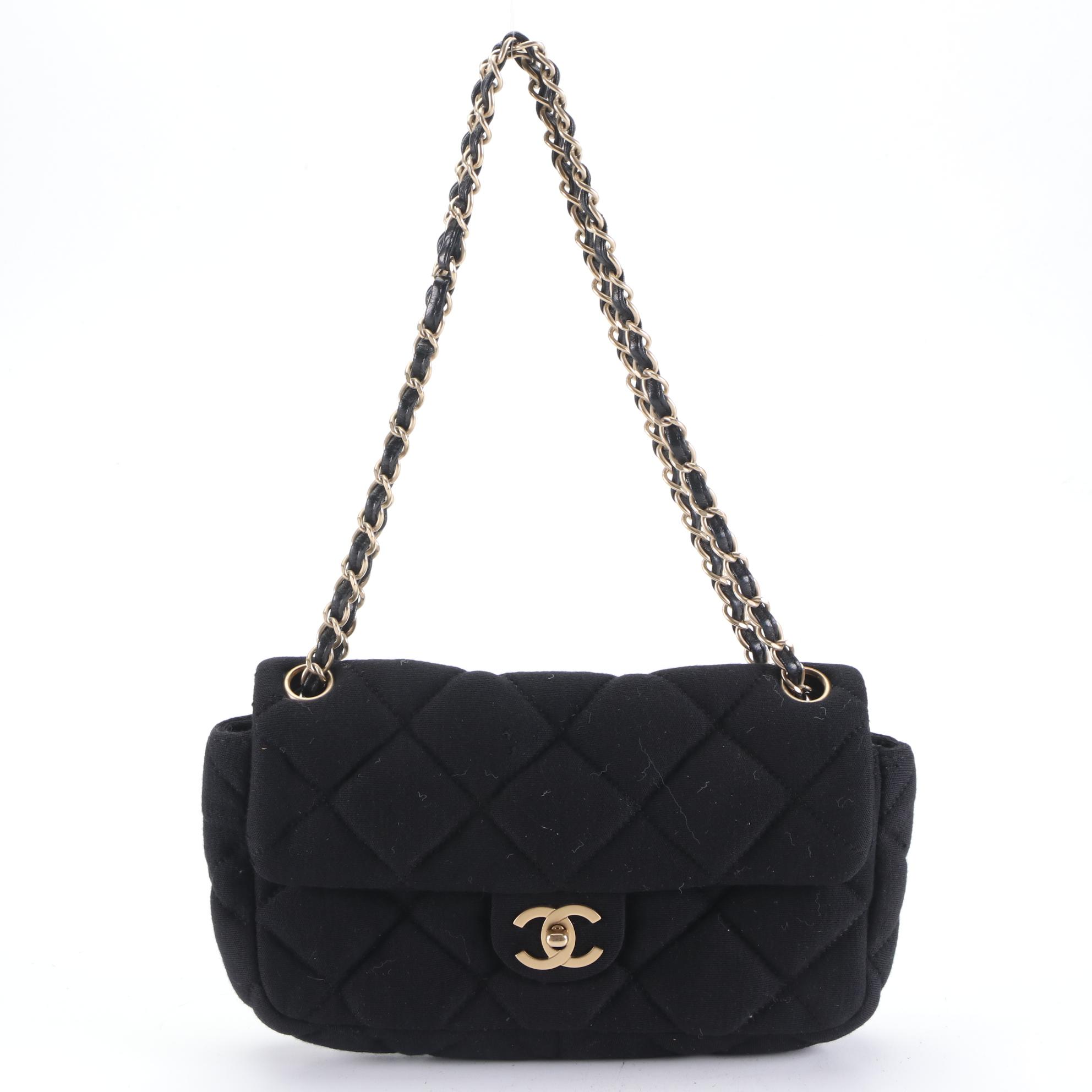 Chanel CC Flap Bag in Black Quilted Jersey Knit