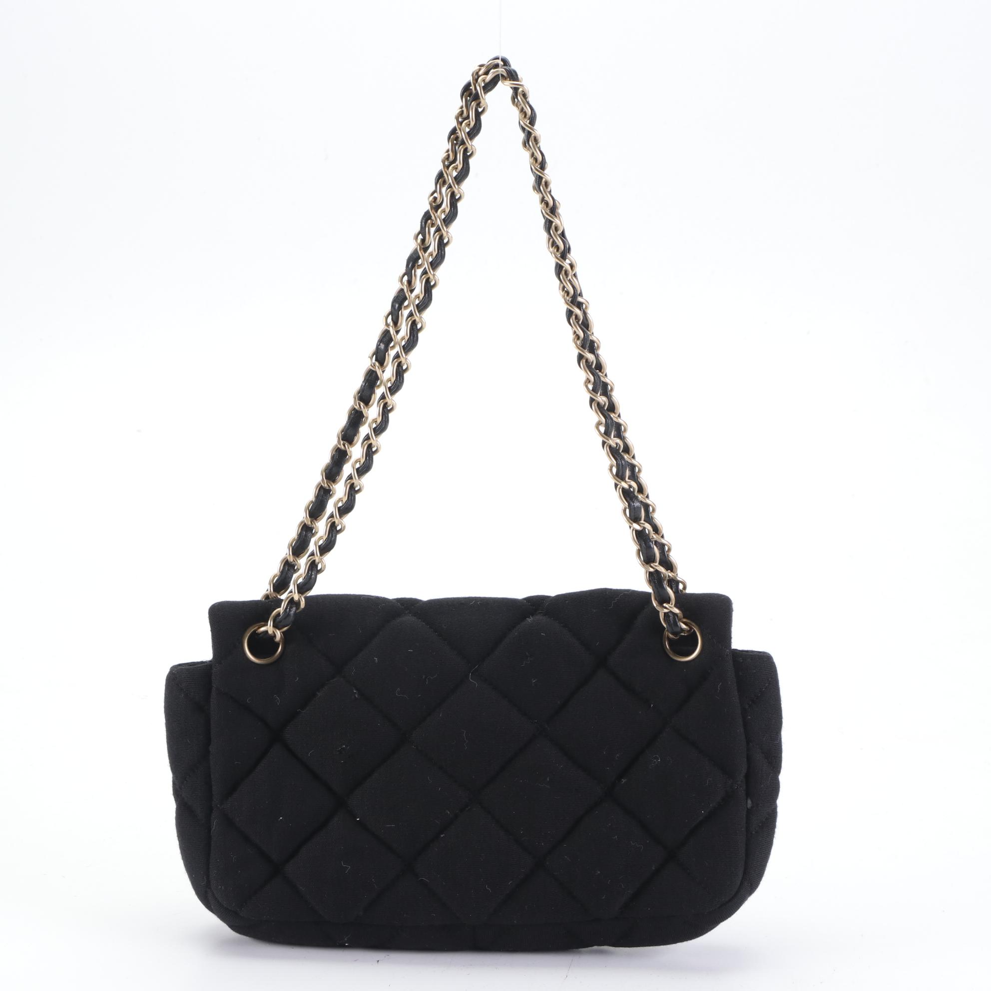 Chanel CC Flap Bag in Black Quilted Jersey Knit