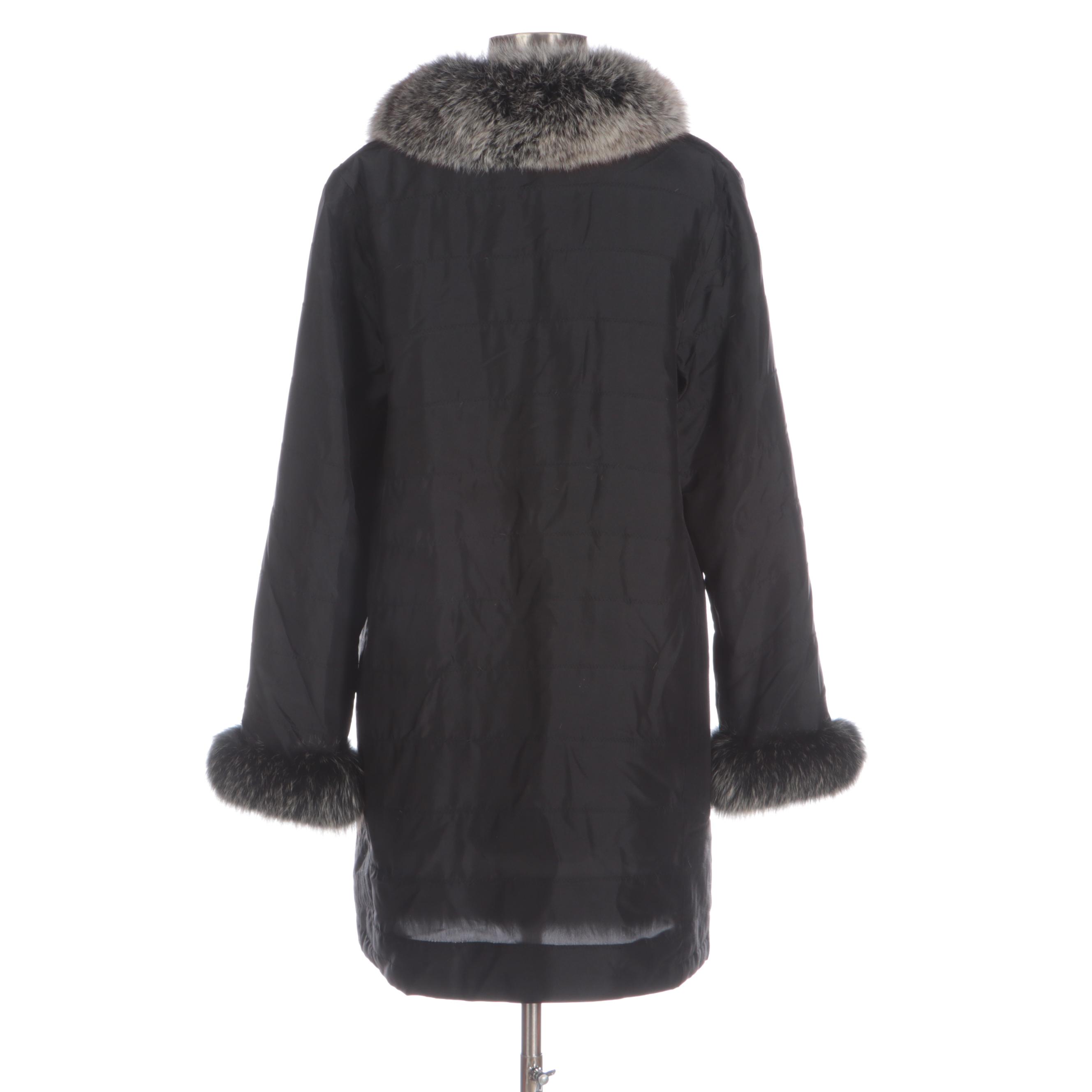 Diana Rosh Couture Reversible Blue Fox Fur and Silk Coat