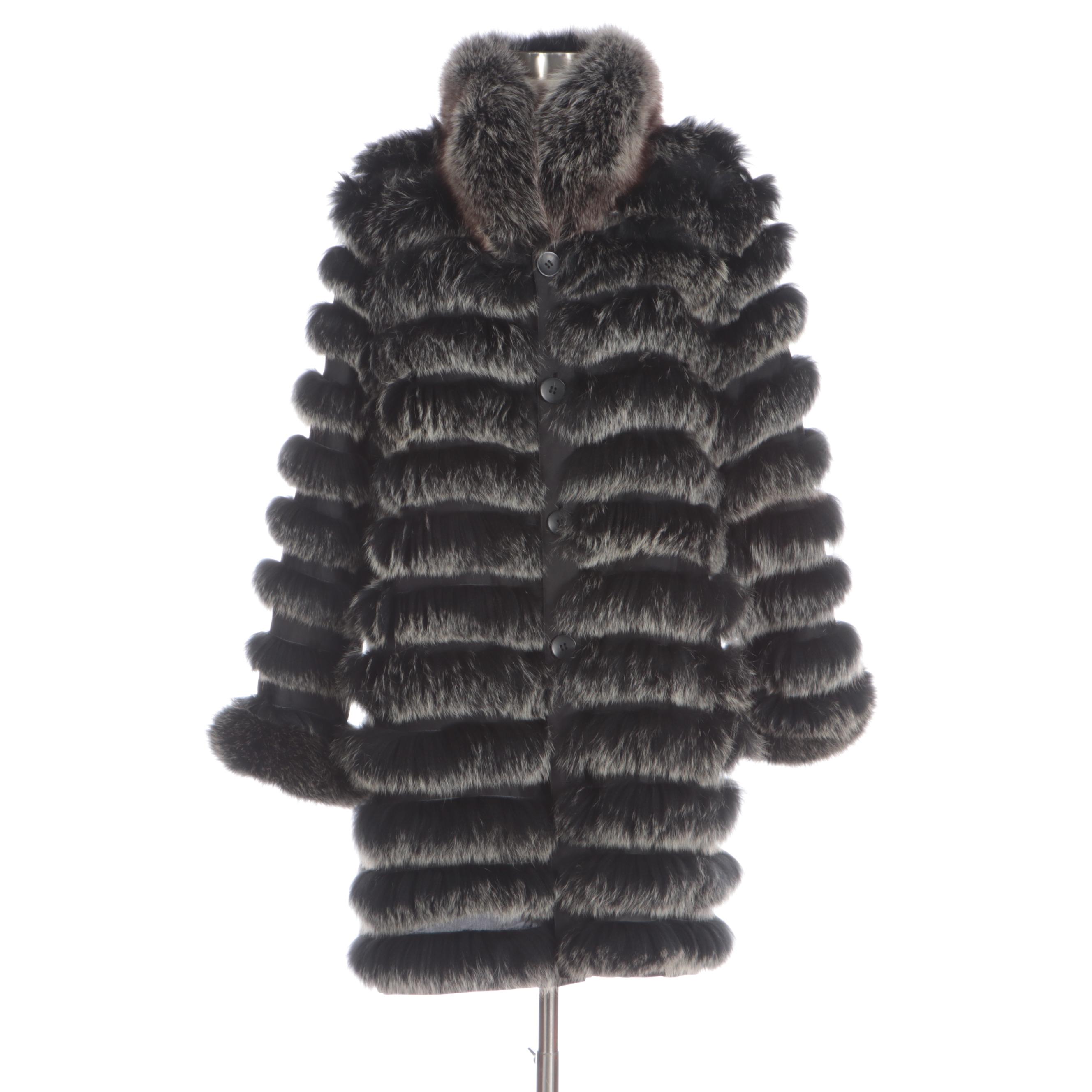 Diana Rosh Couture Reversible Blue Fox Fur and Silk Coat