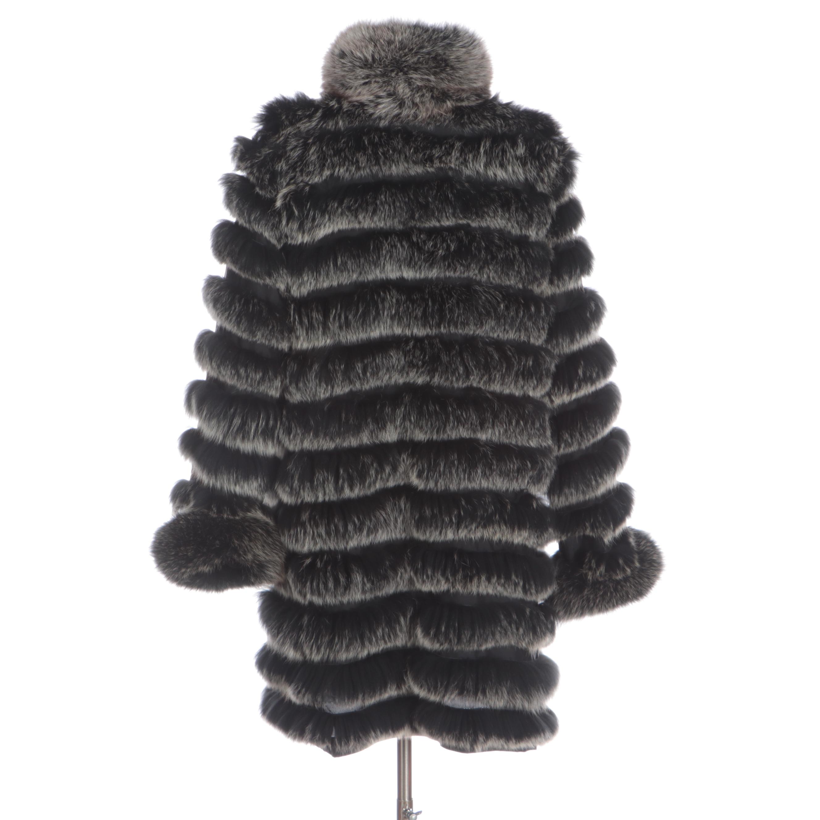 Diana Rosh Couture Reversible Blue Fox Fur and Silk Coat