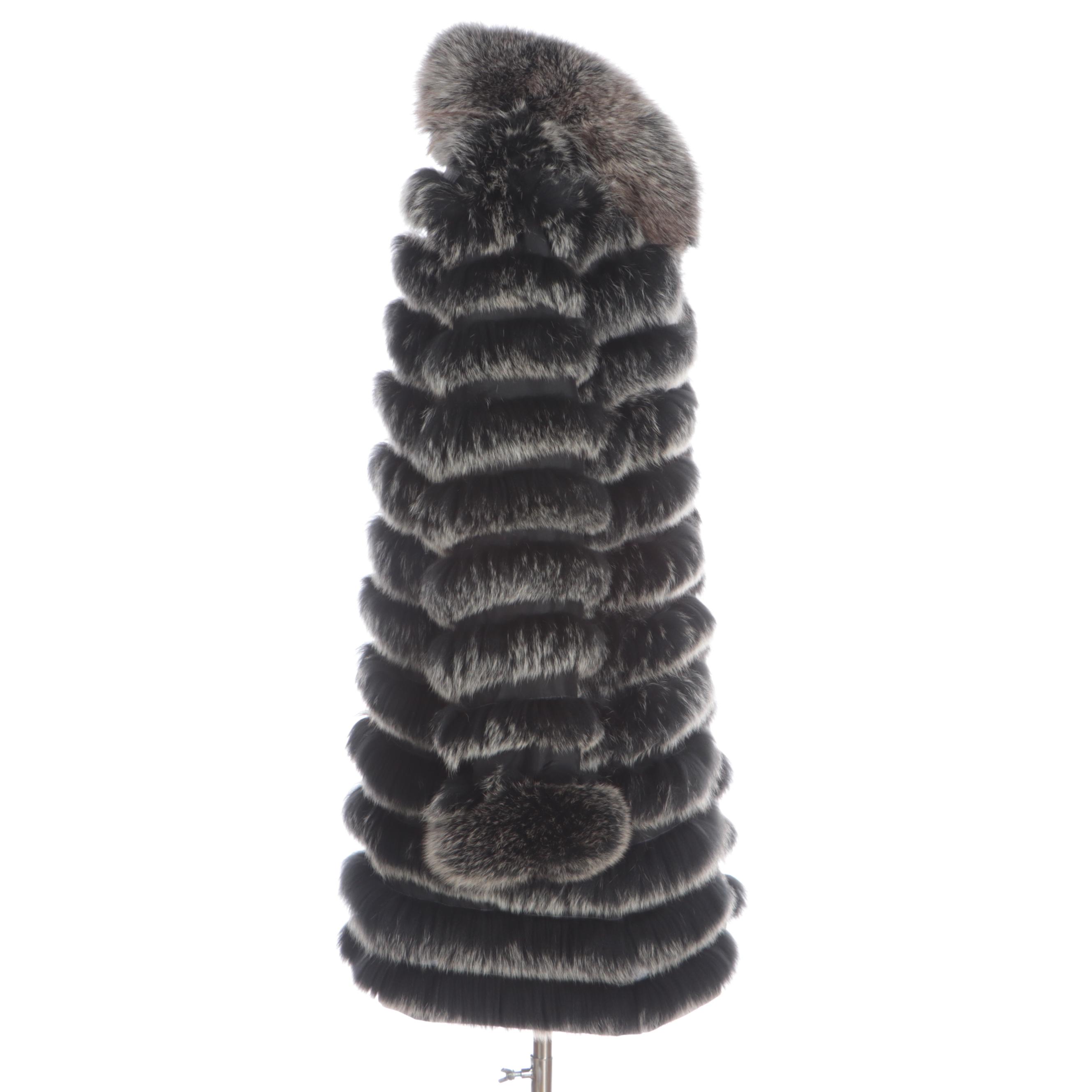 Diana Rosh Couture Reversible Blue Fox Fur and Silk Coat