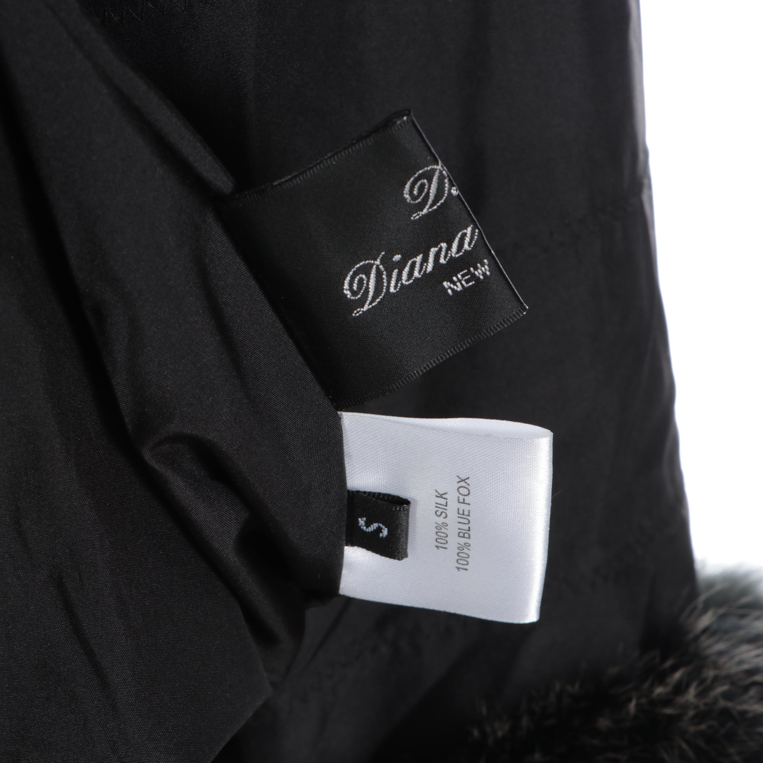 Diana Rosh Couture Reversible Blue Fox Fur and Silk Coat