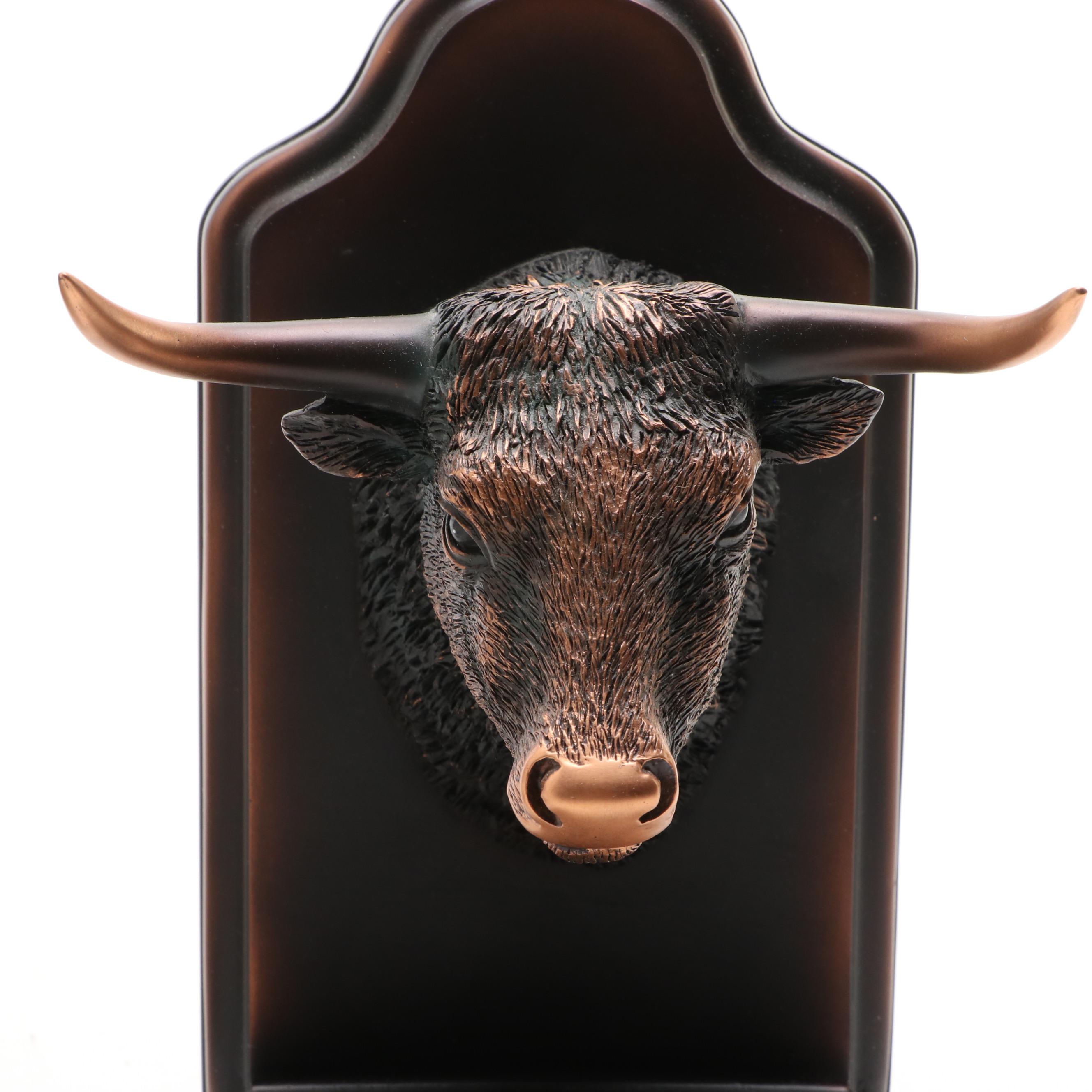 Bronzed Metal Bull Head Bookends