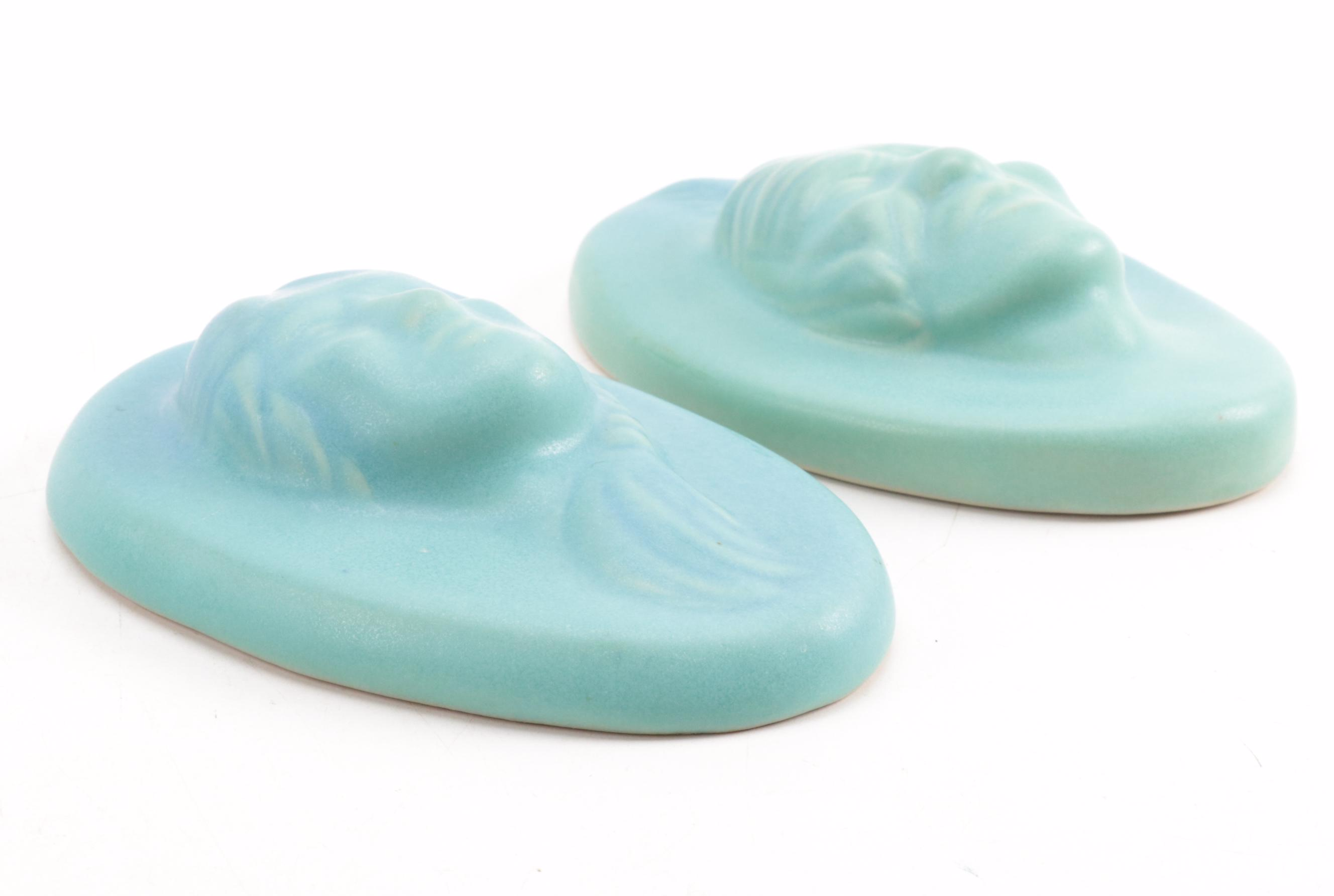 Van Briggle Pottery Blue Matte Glaze Native American Portrait Wall Plaques