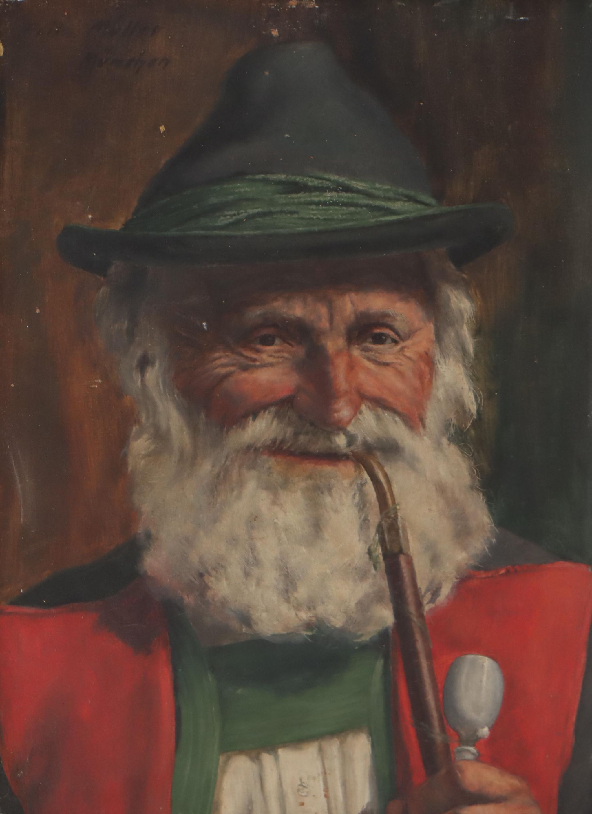 Fritz Müller Bavarian Portrait Oil Painting of Man Smoking Pipe