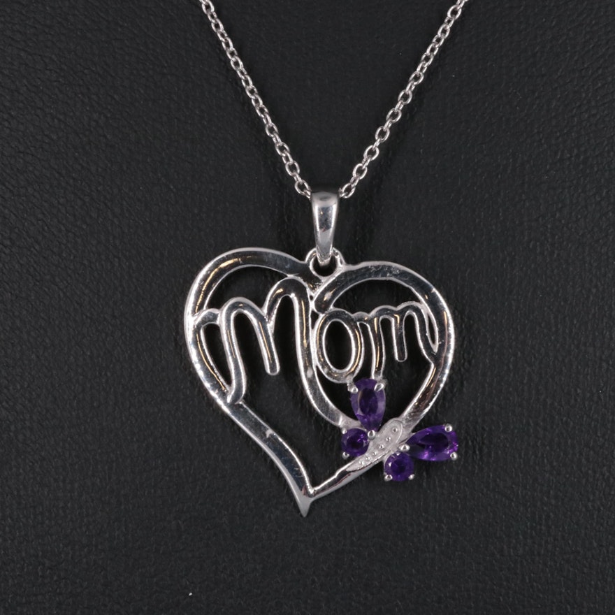 Sterling Silver Amethyst Pendant Mom Necklace