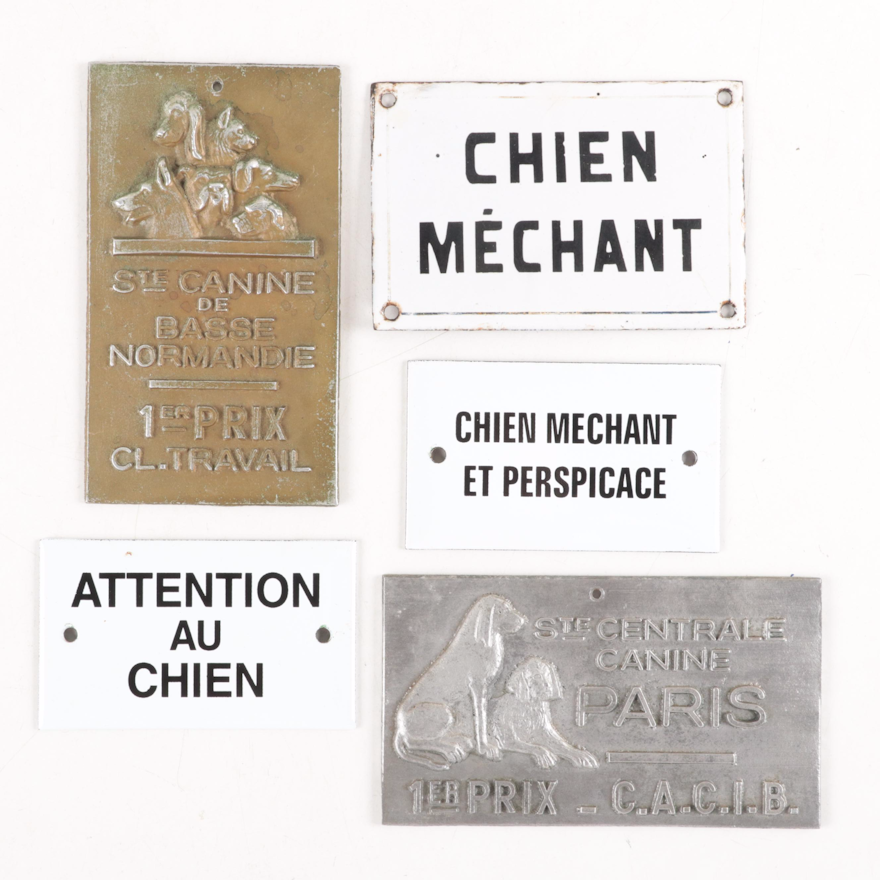 French Société Centrale Canine Kennel Club and Enameled Metal Dog Caution Signs