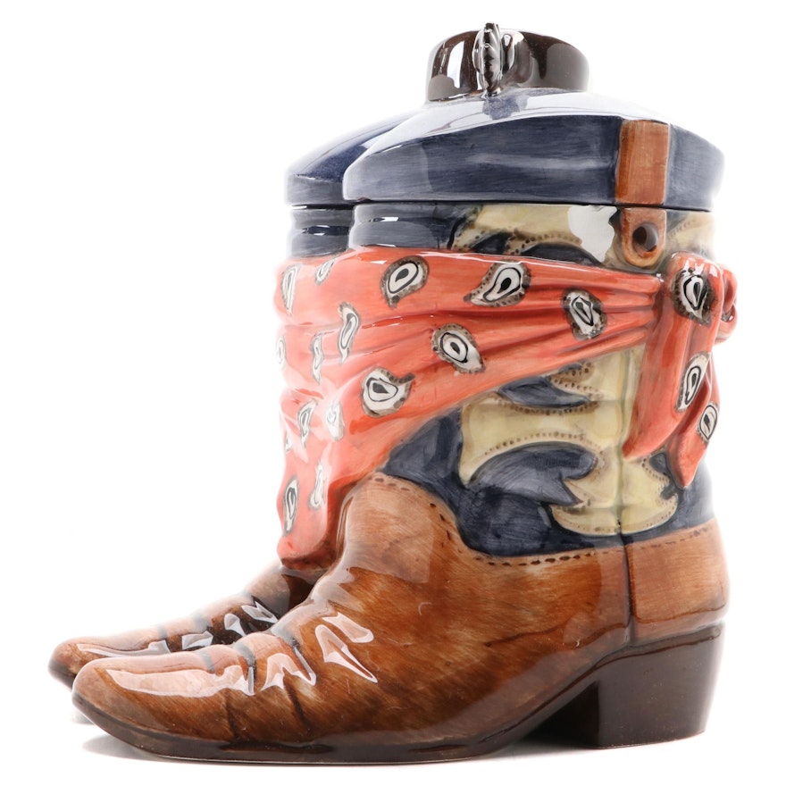 Ceramic Western Boots Cookie Jar