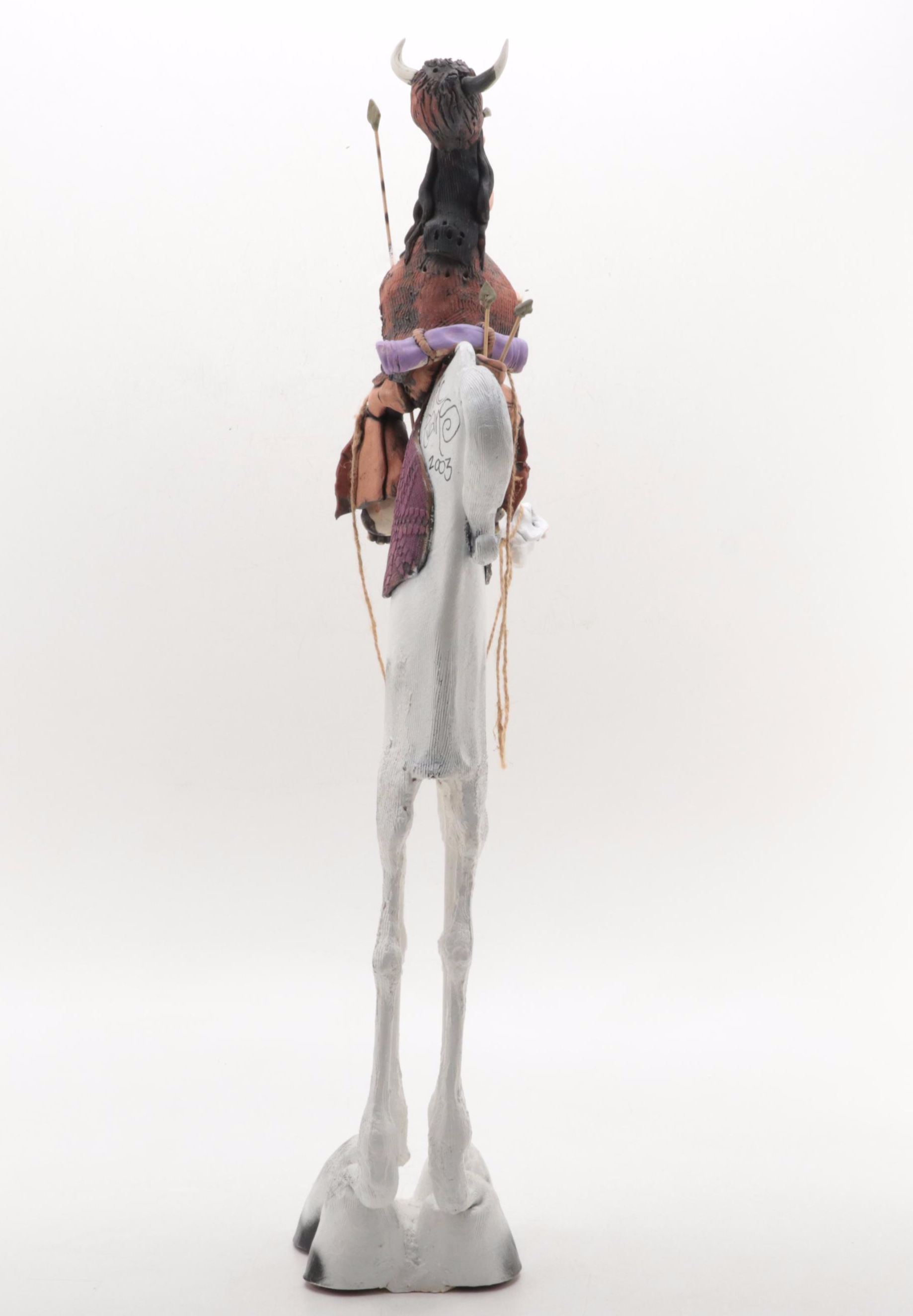 Signed Eric Evans Pottery Horse and Native American Sculpture, 2003