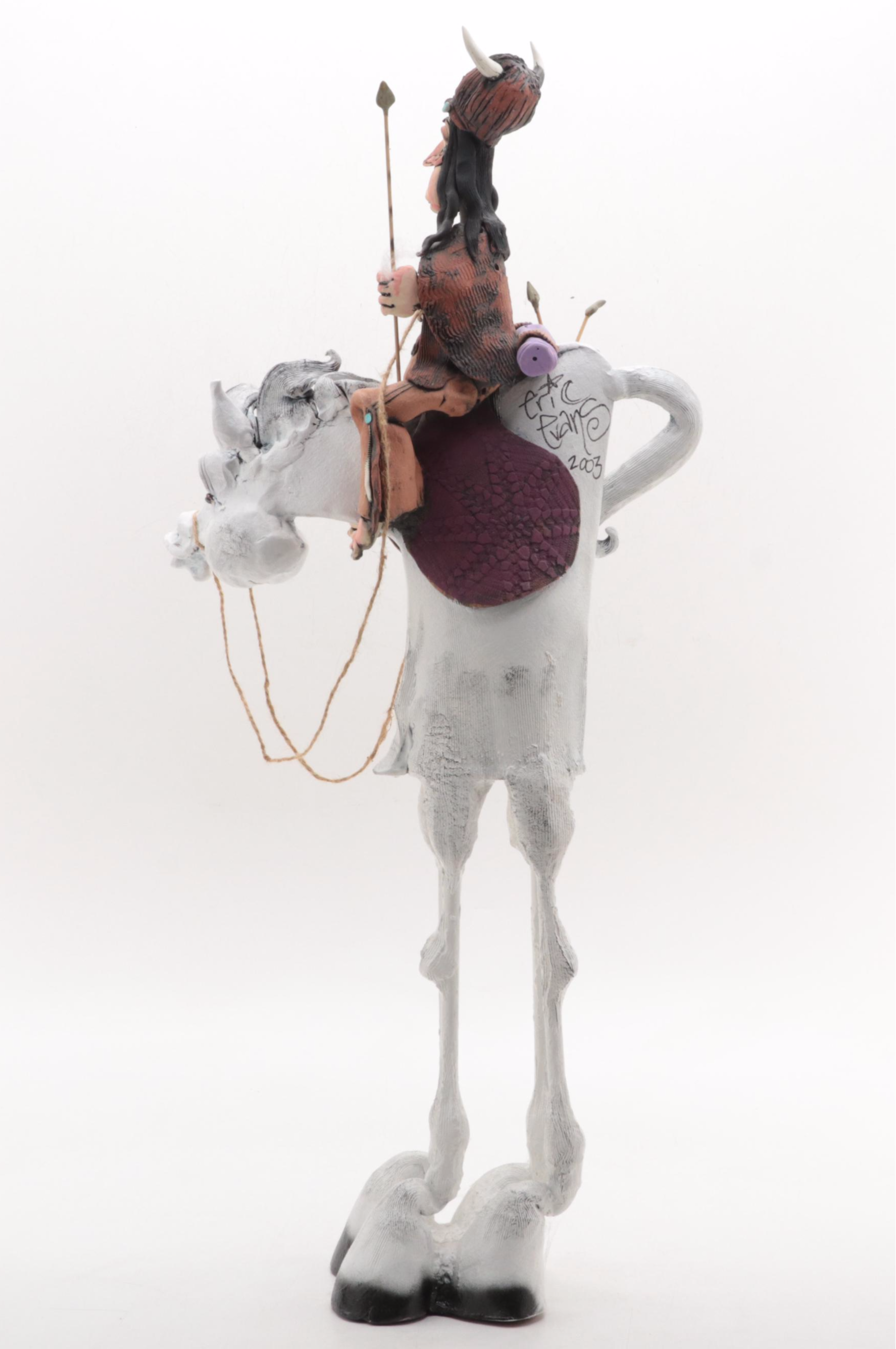 Signed Eric Evans Pottery Horse and Native American Sculpture, 2003