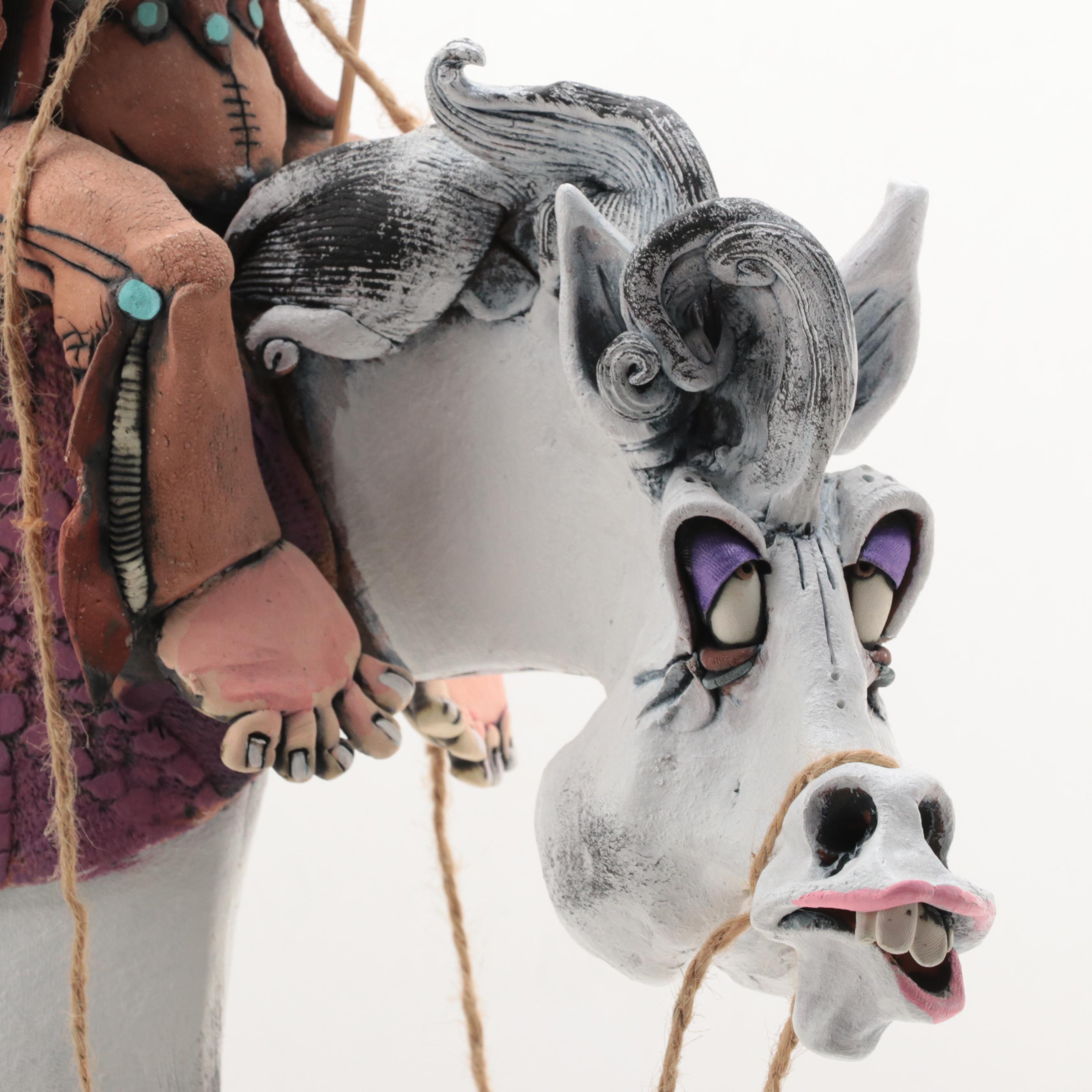 Signed Eric Evans Pottery Horse and Native American Sculpture, 2003