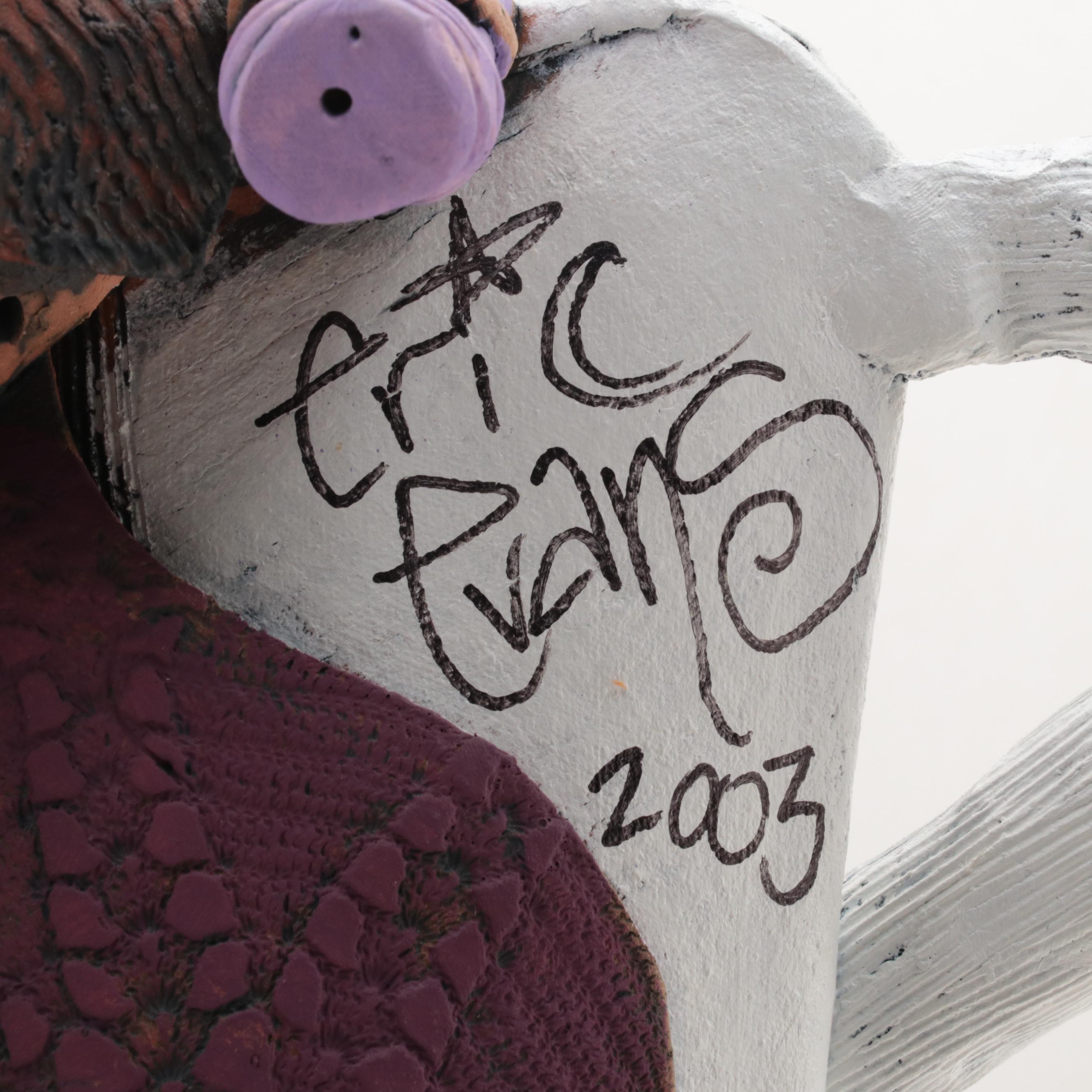 Signed Eric Evans Pottery Horse and Native American Sculpture, 2003