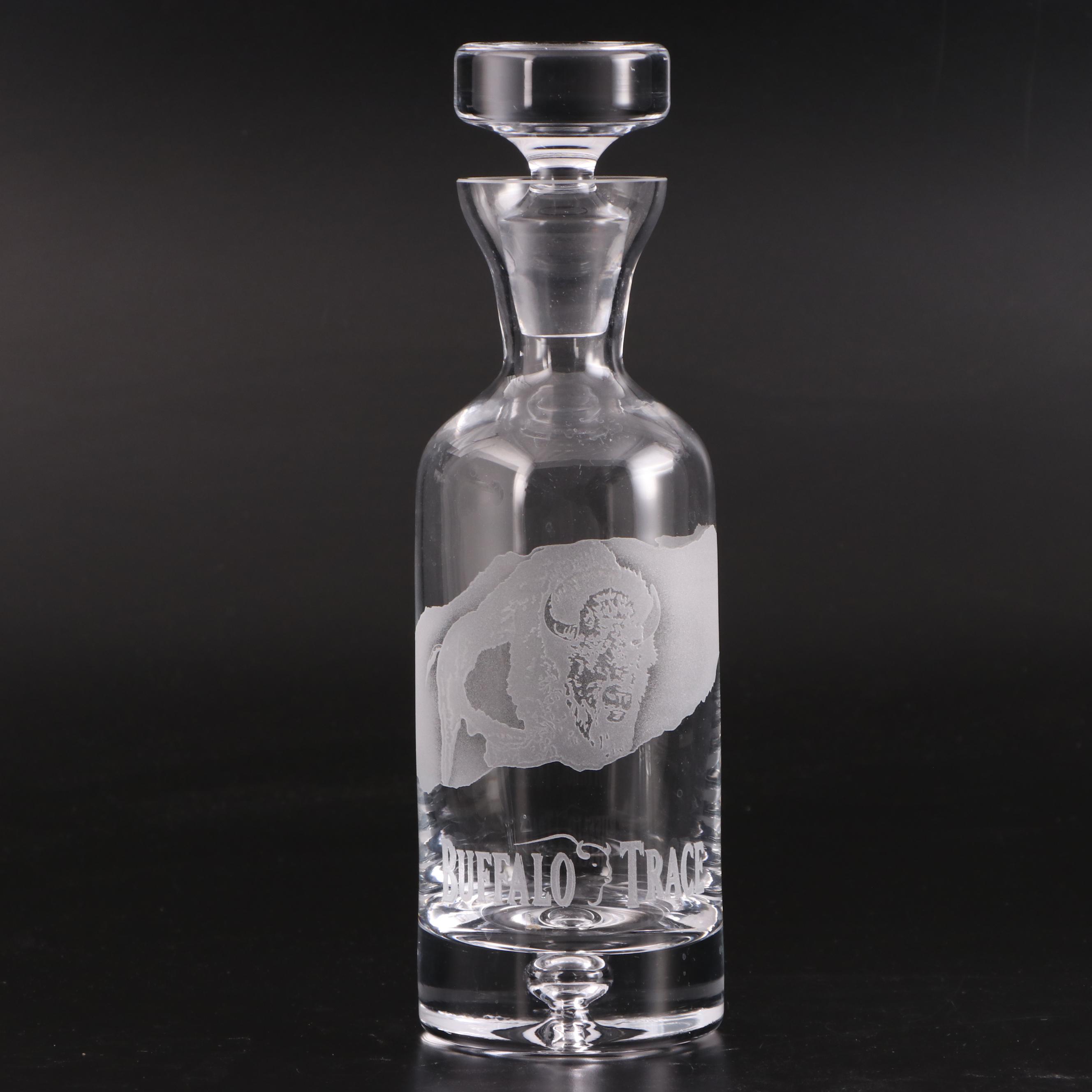 Acid Etched Buffalo Trace Glass Decanter and Old Fashioned Glass