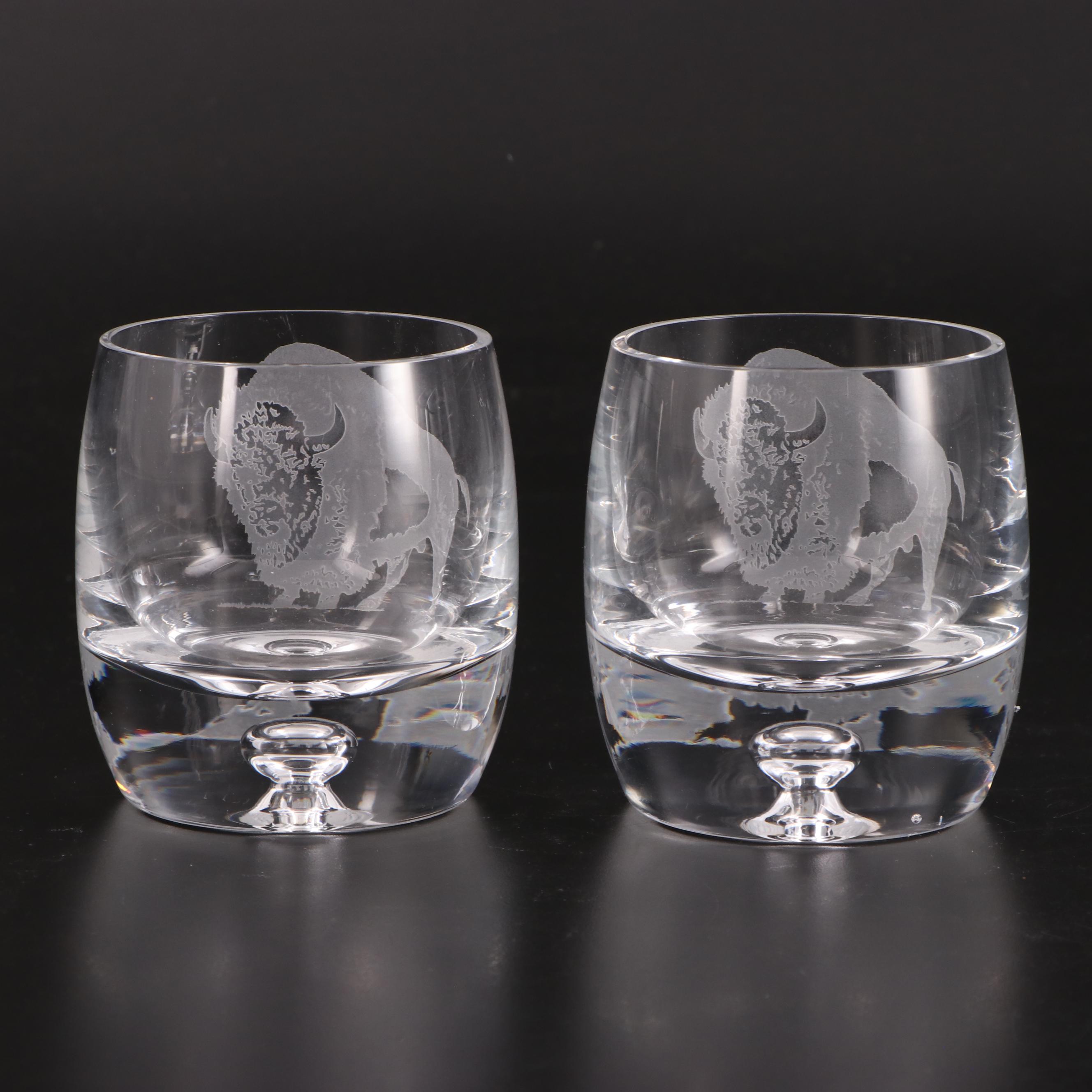 Acid Etched Buffalo Trace Glass Decanter and Old Fashioned Glass