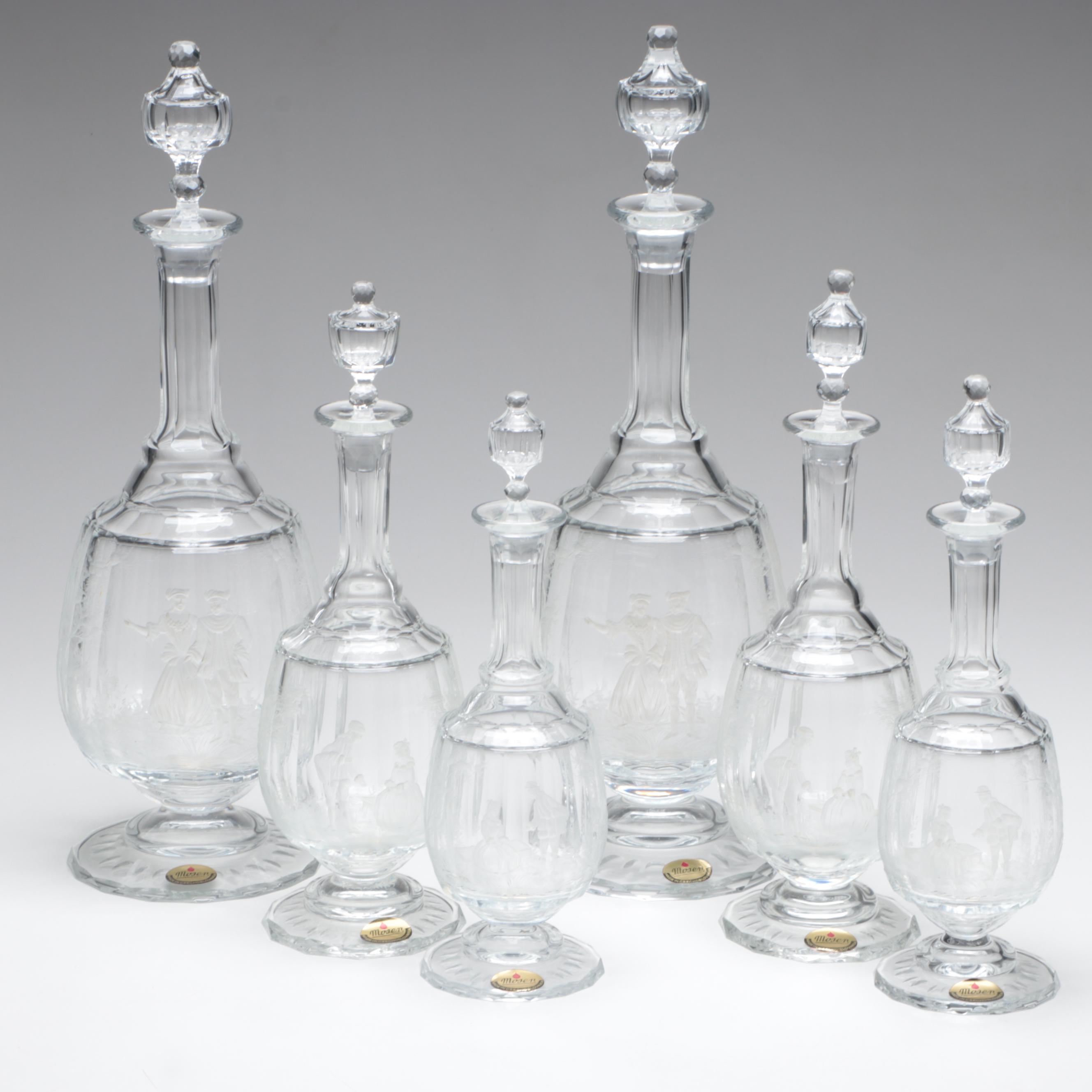 Moser "Maria Theresa" Cut and Engraved Czech Crystal Decanters, Late 20th C.
