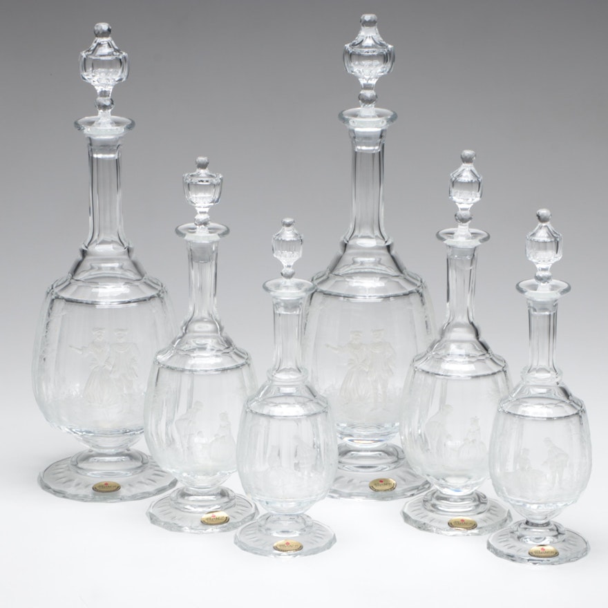 Moser "Maria Theresa" Cut and Engraved Czech Crystal Decanters, Late 20th C.