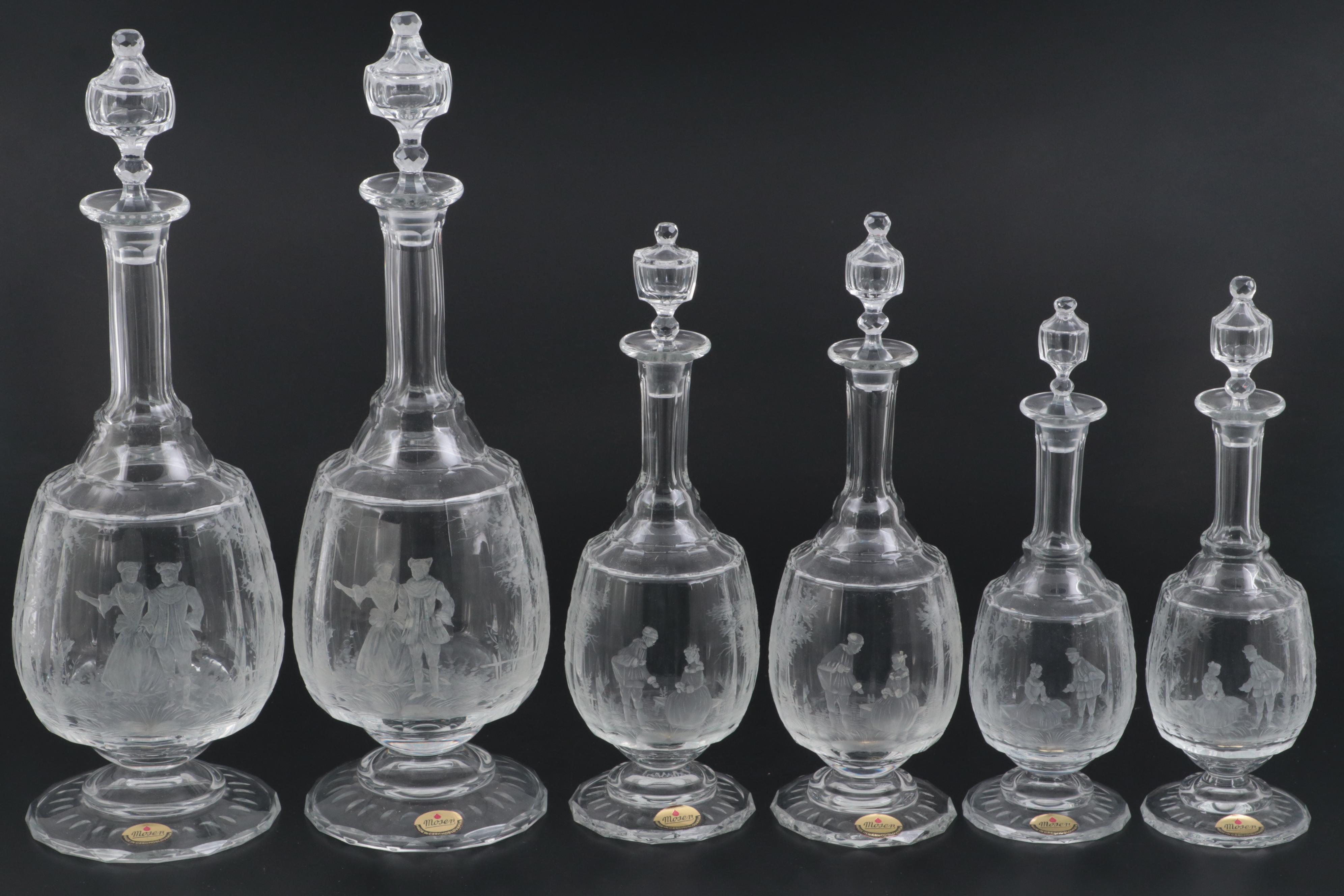 Moser "Maria Theresa" Cut and Engraved Czech Crystal Decanters, Late 20th C.