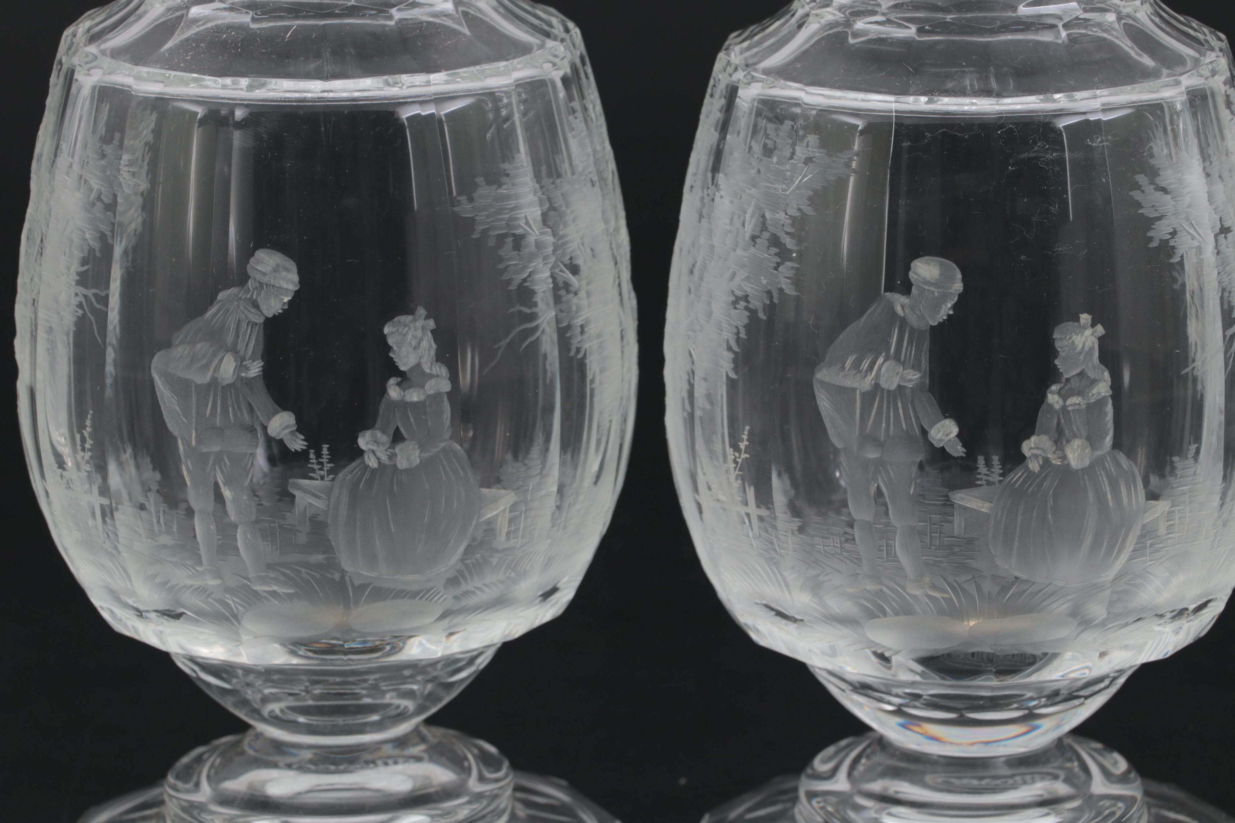 Moser "Maria Theresa" Cut and Engraved Czech Crystal Decanters, Late 20th C.