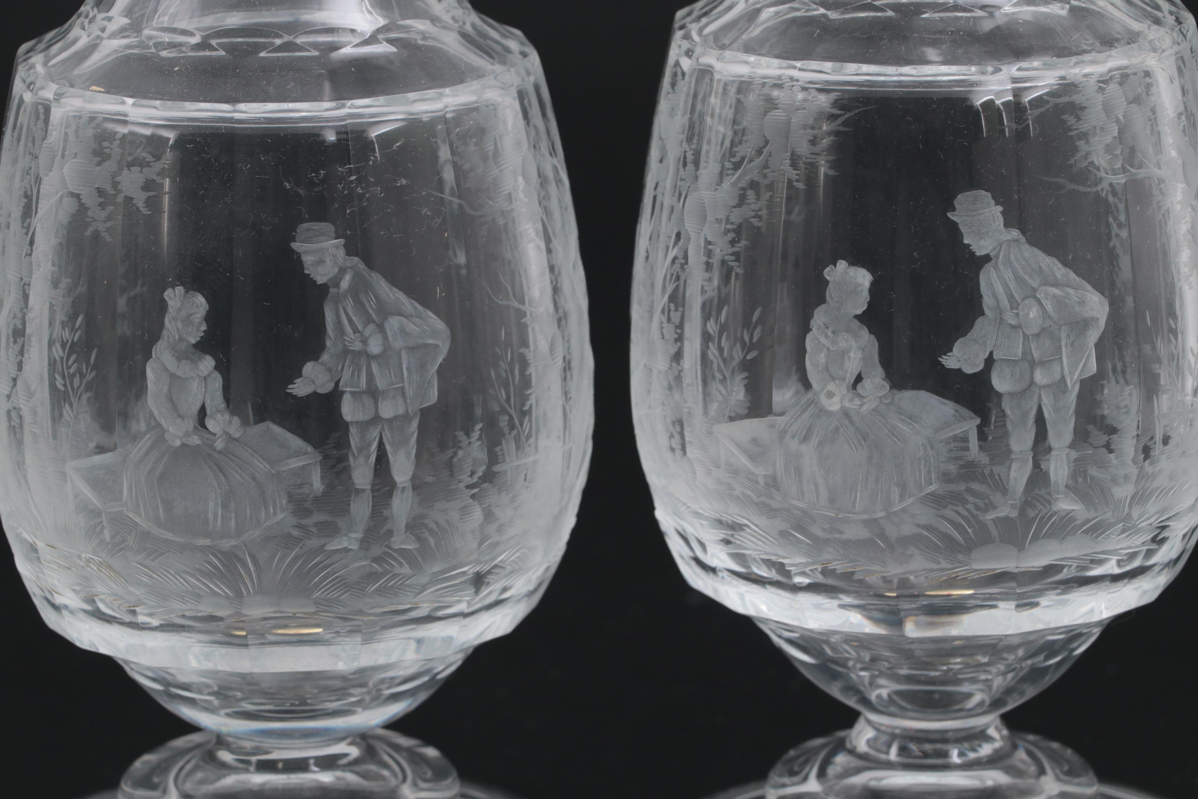 Moser "Maria Theresa" Cut and Engraved Czech Crystal Decanters, Late 20th C.
