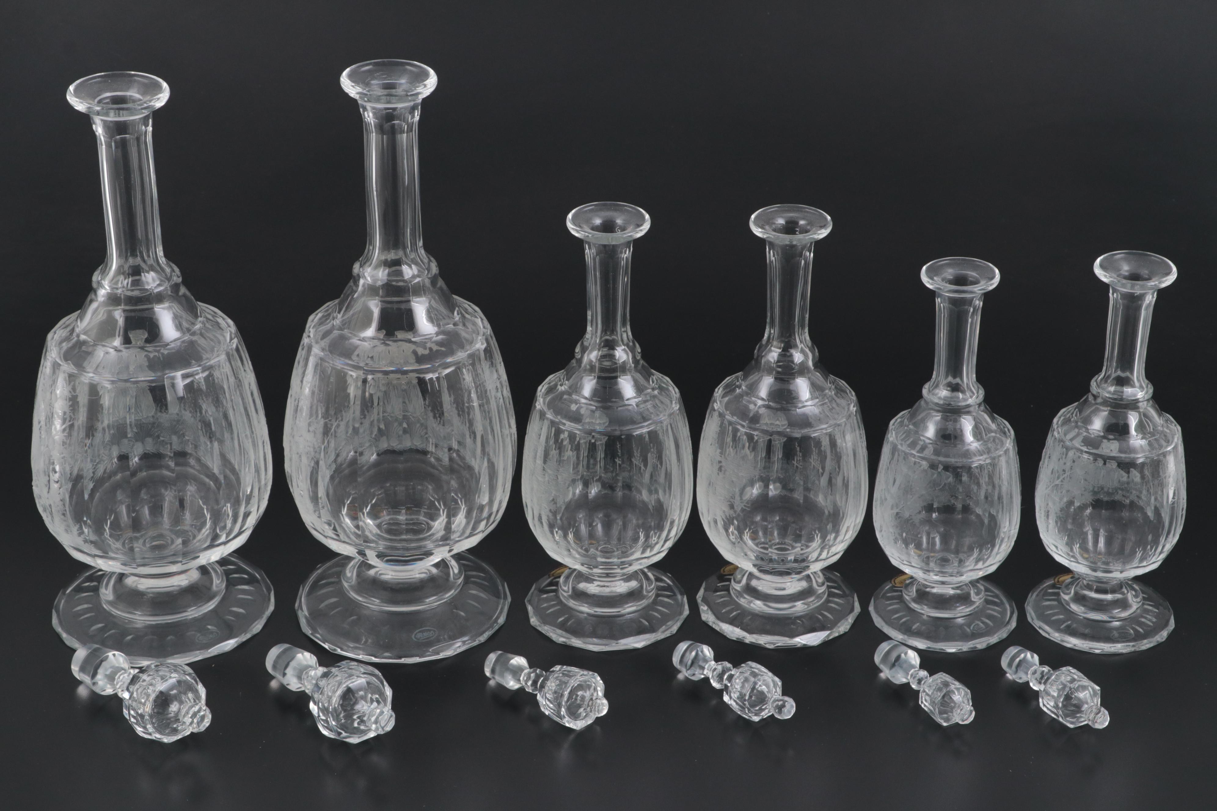 Moser "Maria Theresa" Cut and Engraved Czech Crystal Decanters, Late 20th C.