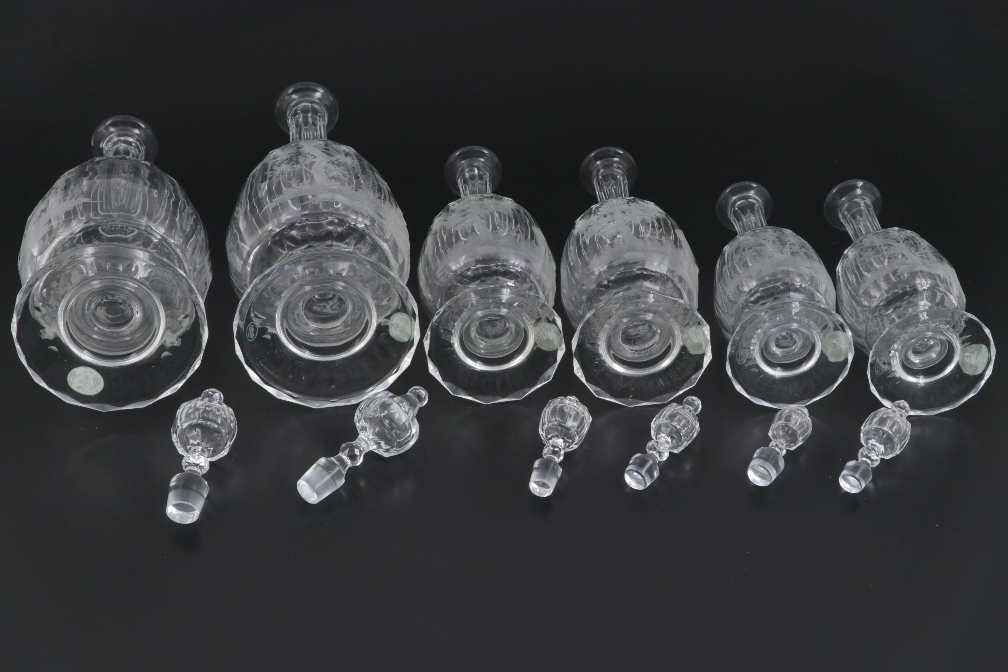 Moser "Maria Theresa" Cut and Engraved Czech Crystal Decanters, Late 20th C.