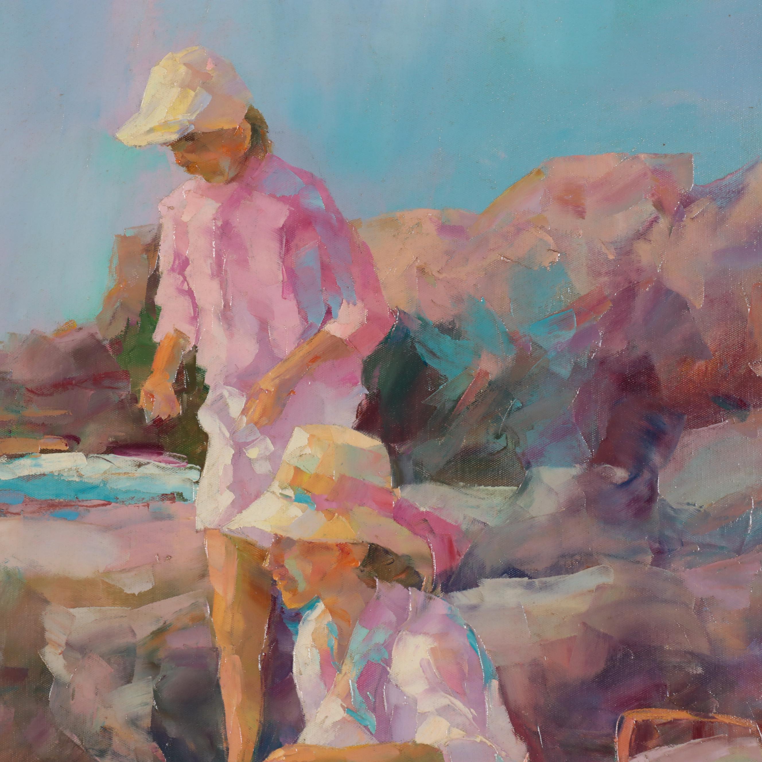 Roy Allison Oil Painting of Women Along the Beach