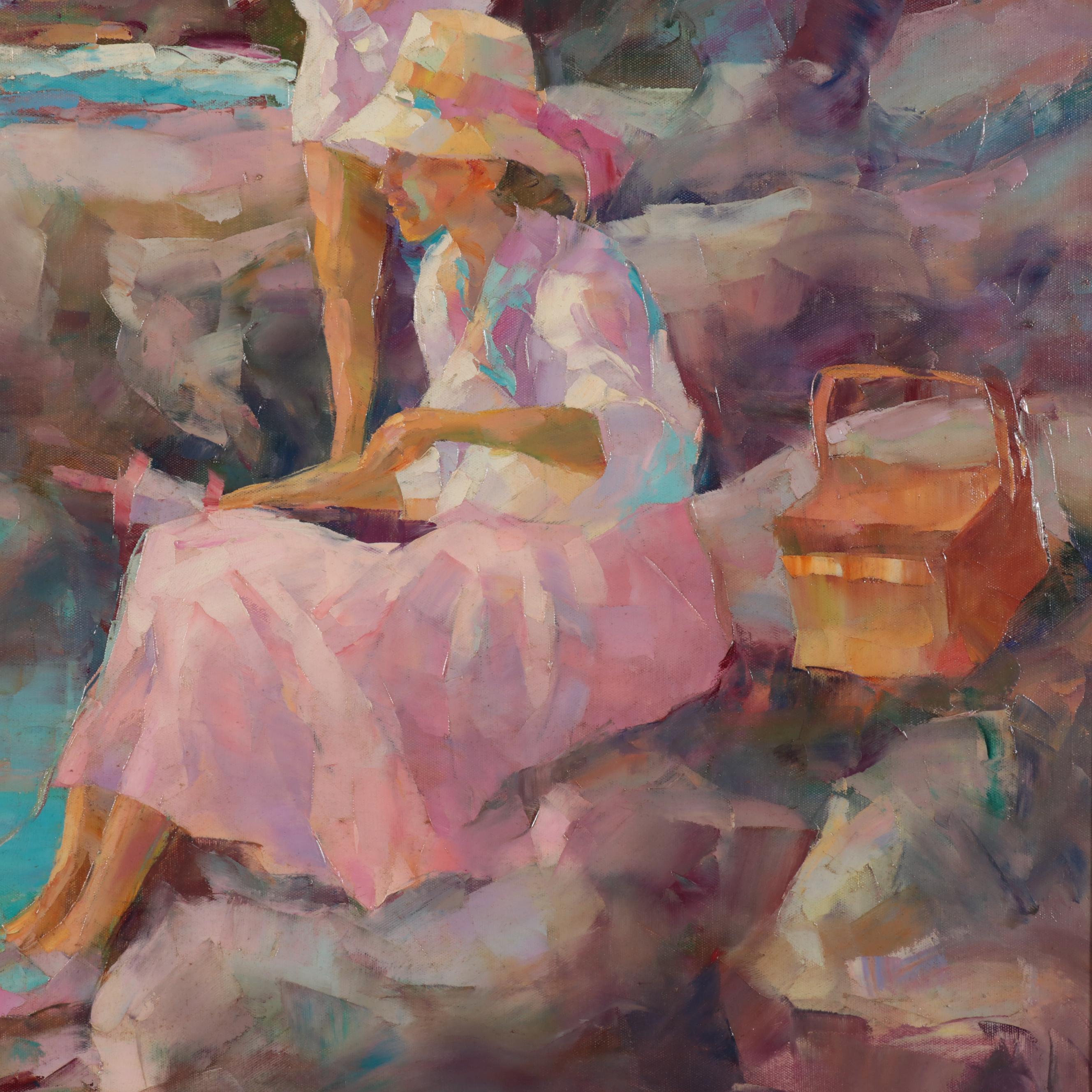 Roy Allison Oil Painting of Women Along the Beach