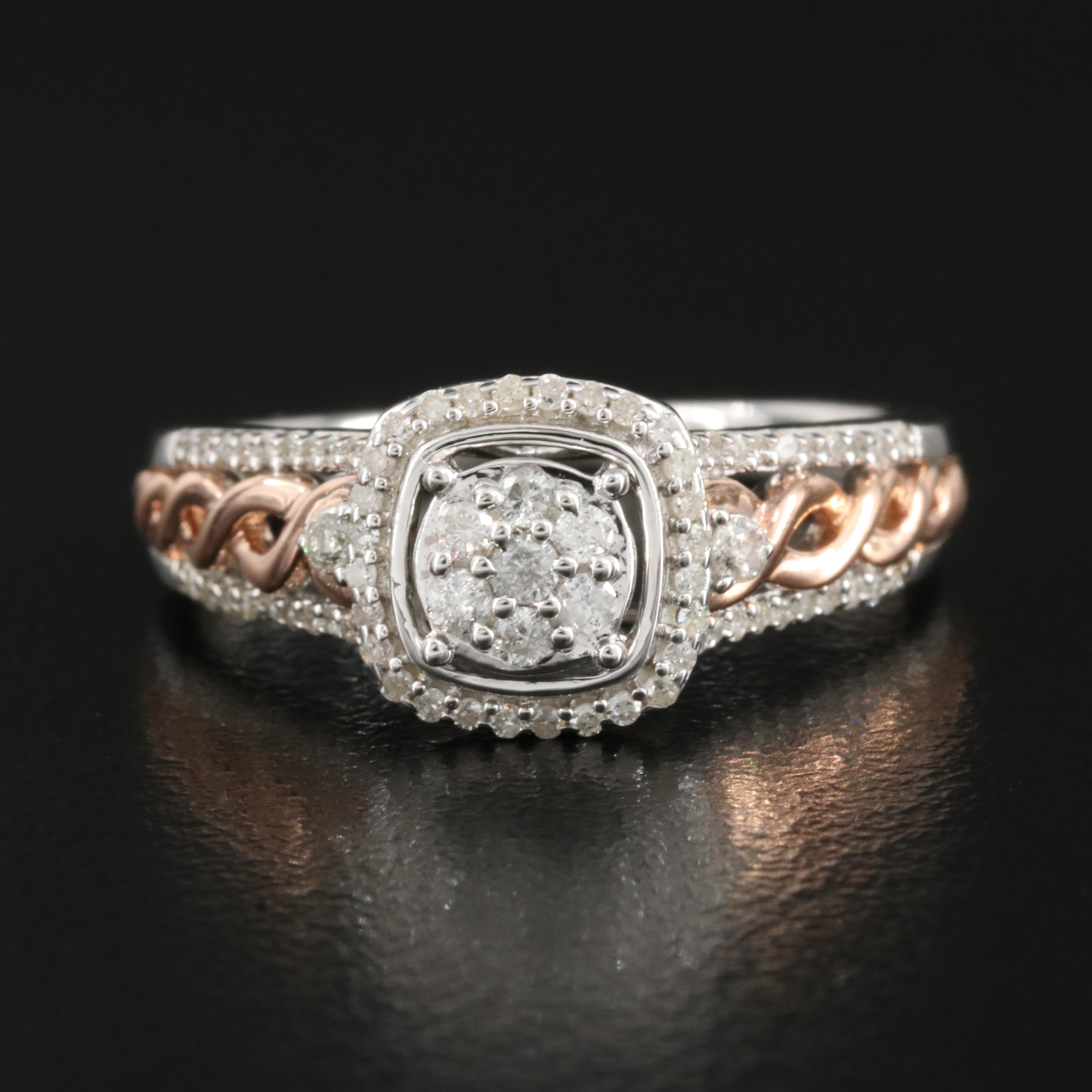 Sterling Diamond Ring with Braided Shoulders