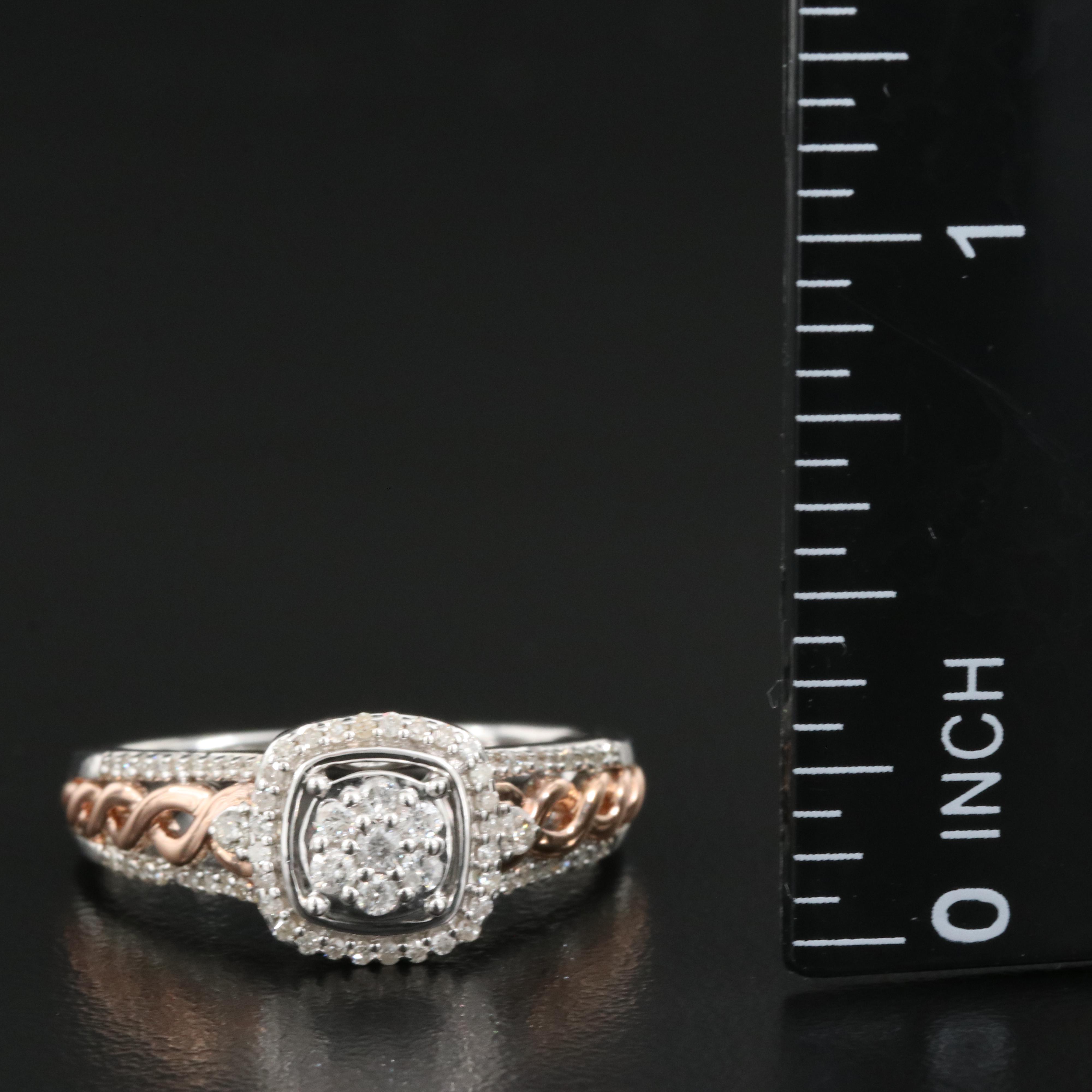 Sterling Diamond Ring with Braided Shoulders