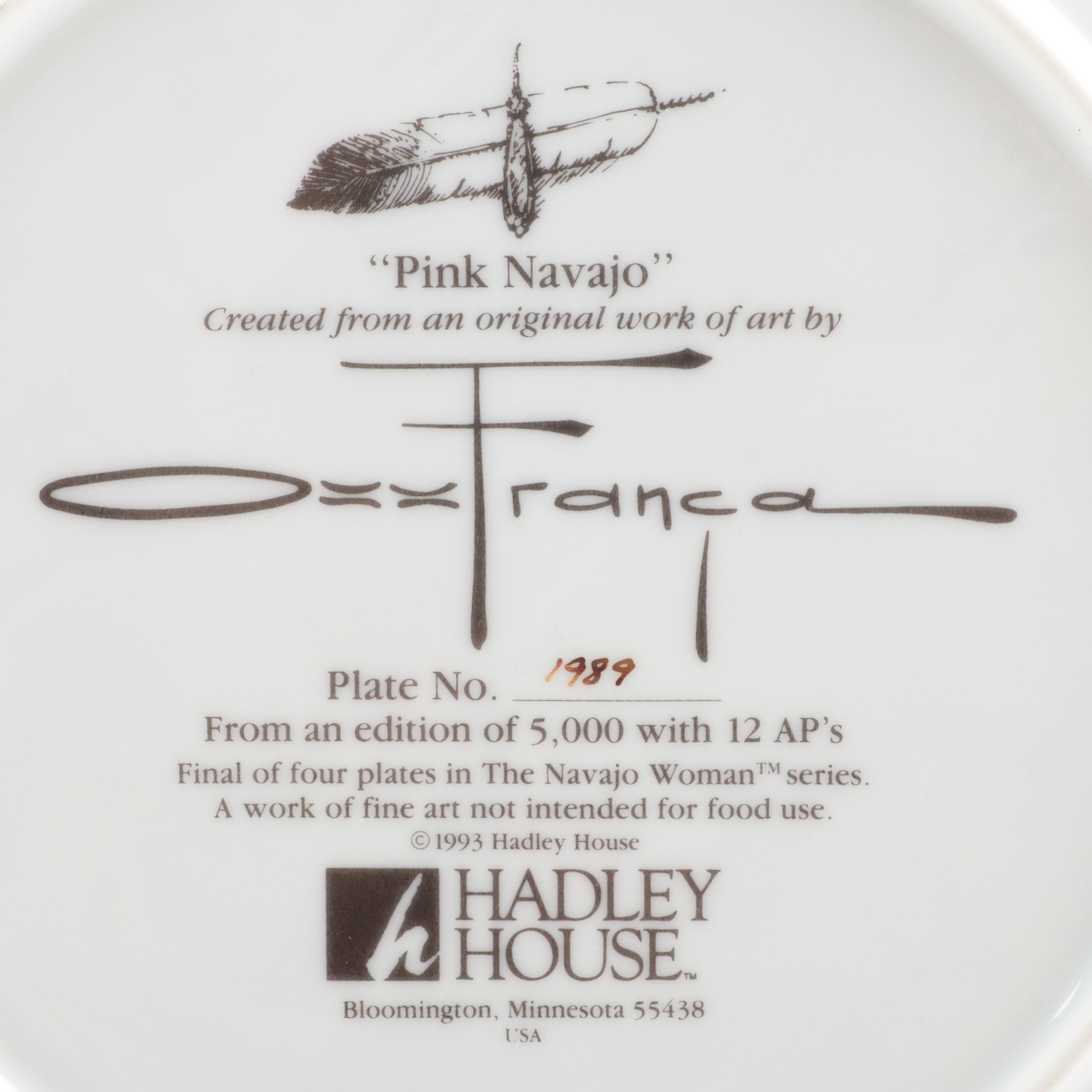 Hadley House "Navajo Fantasy" and "Pink Navajo" Collector Plates, 1993