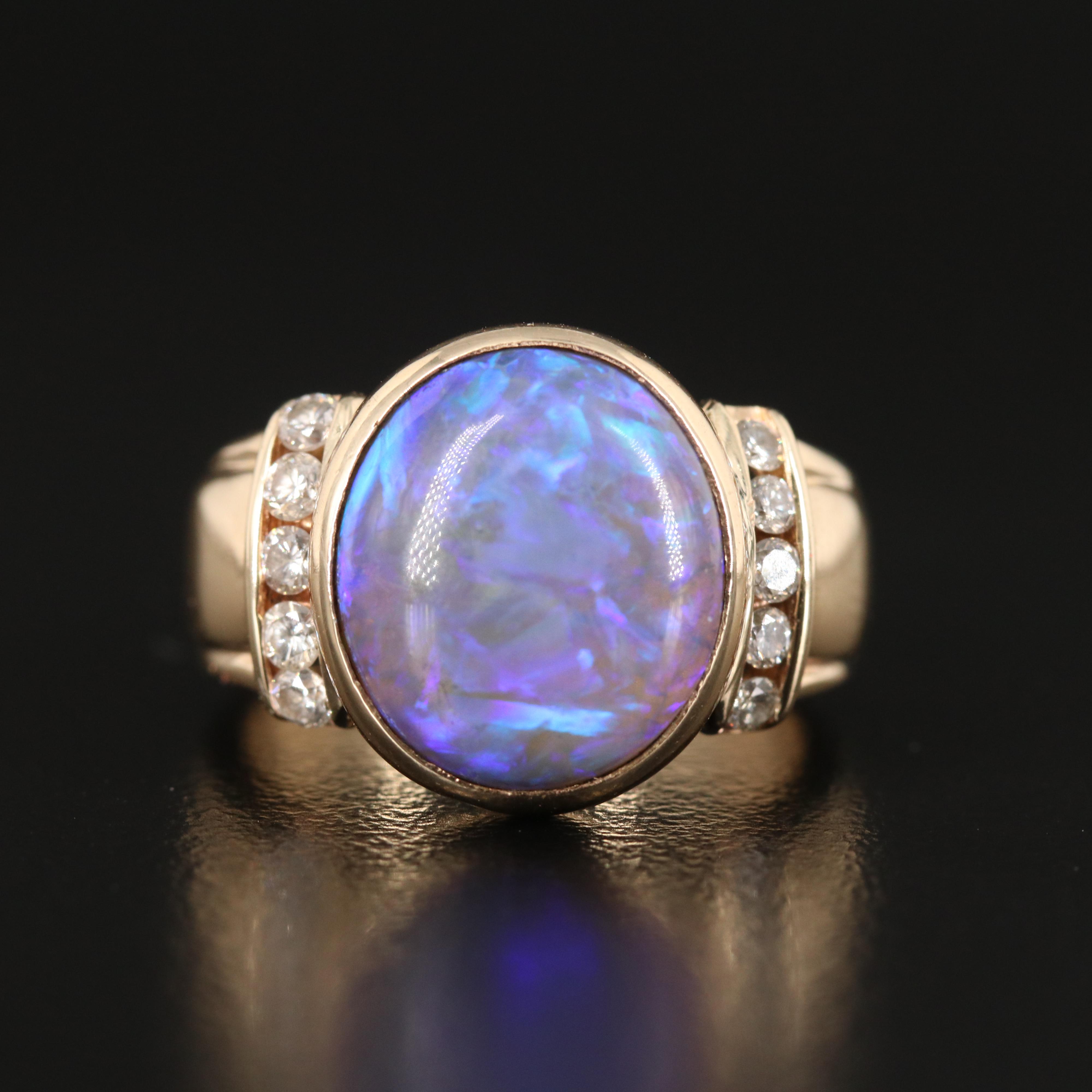 14K Black Opal and Diamond Ring