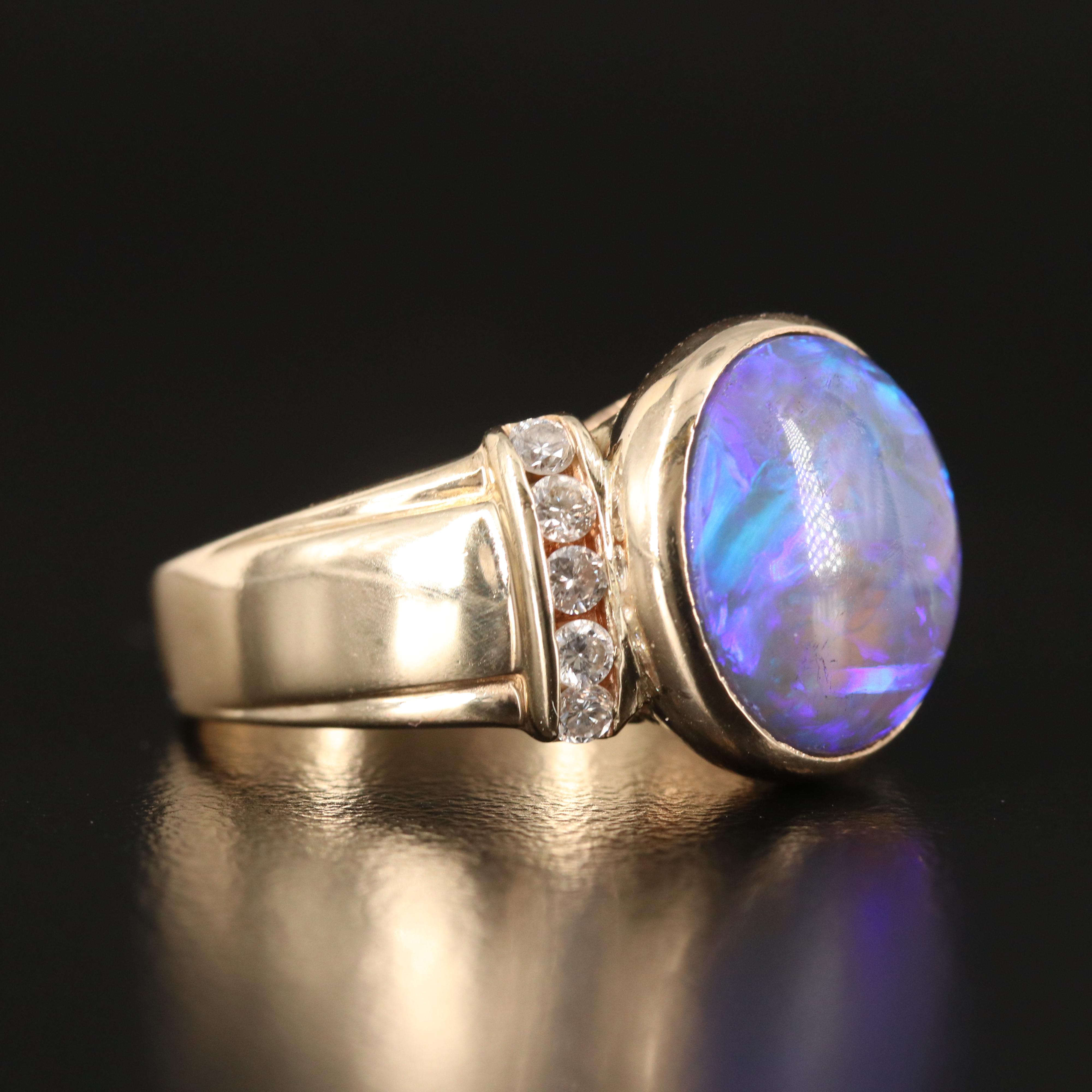 14K Black Opal and Diamond Ring