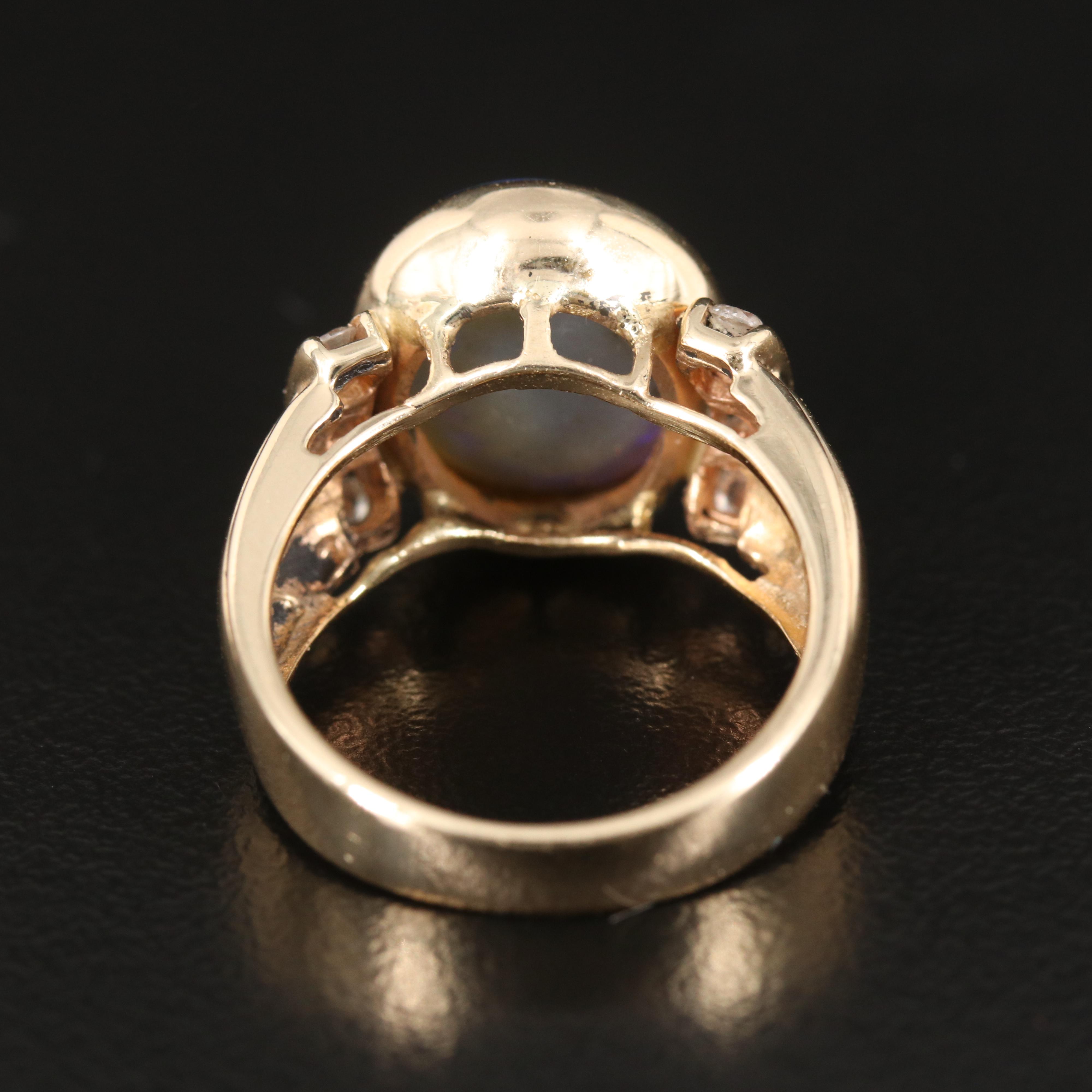 14K Black Opal and Diamond Ring