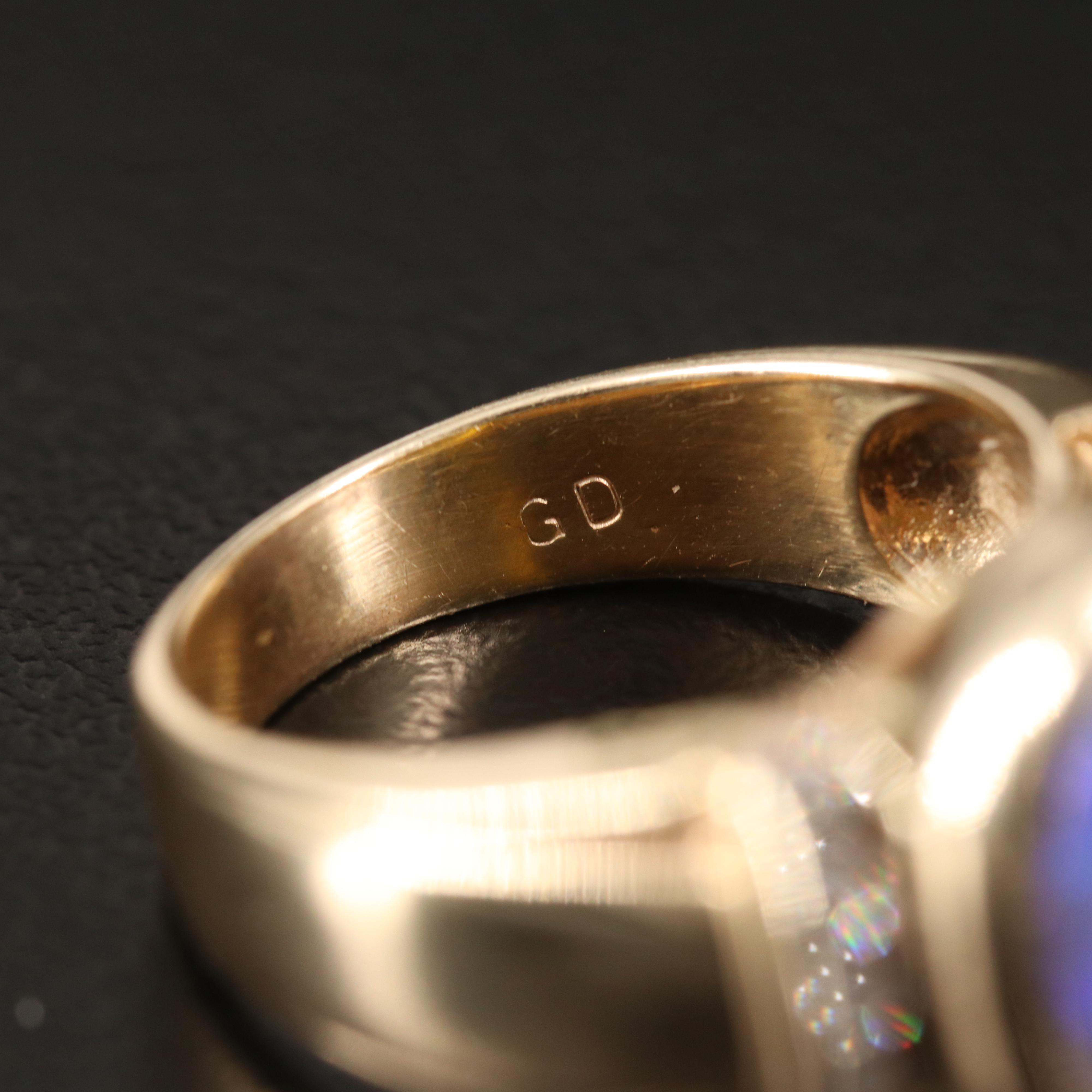 14K Black Opal and Diamond Ring