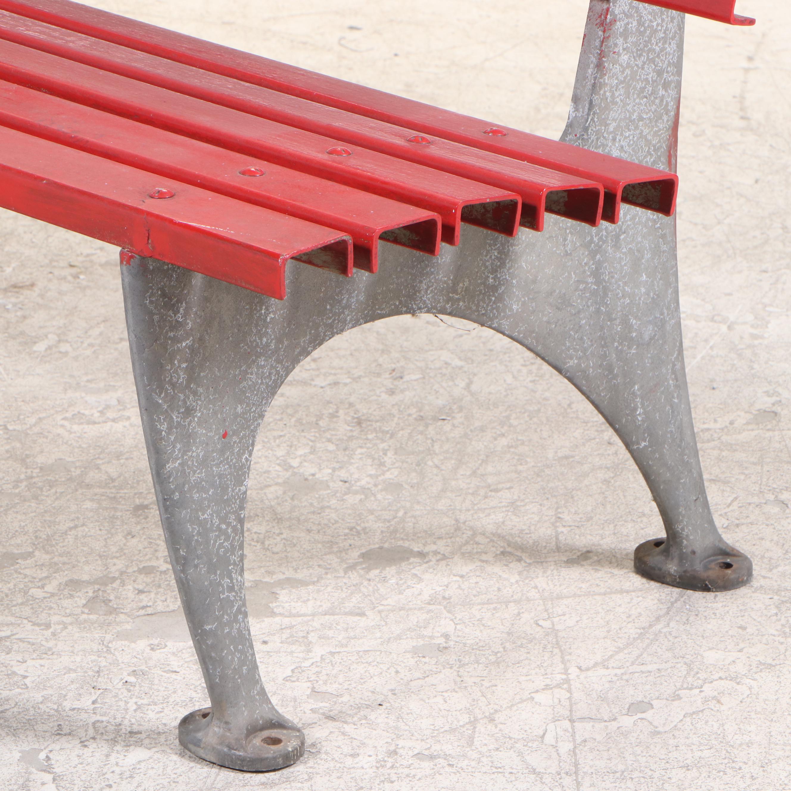 Painted Fiberglass Plank and Cast Aluminum Outdoor Bench