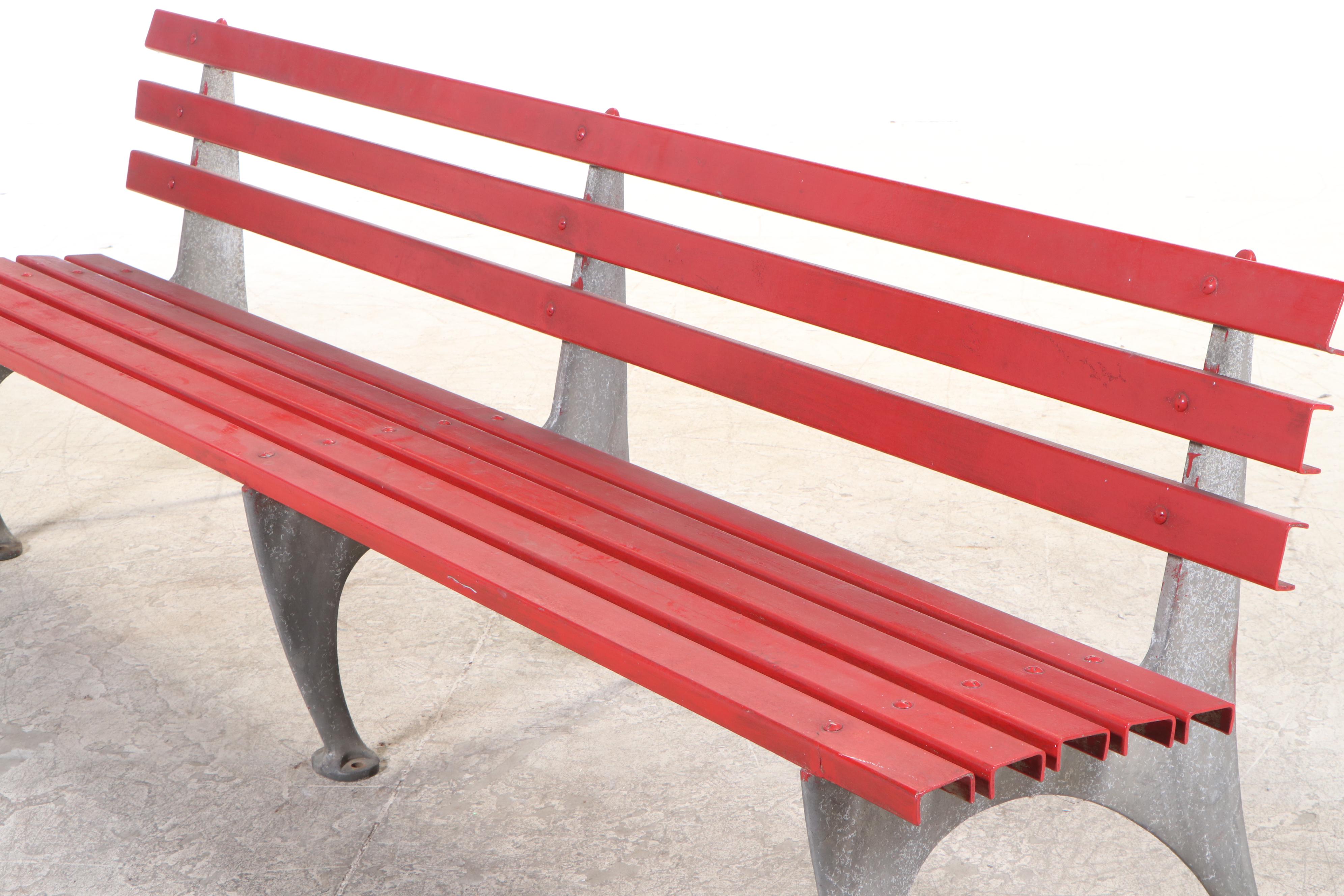 Painted Fiberglass Plank and Cast Aluminum Outdoor Bench