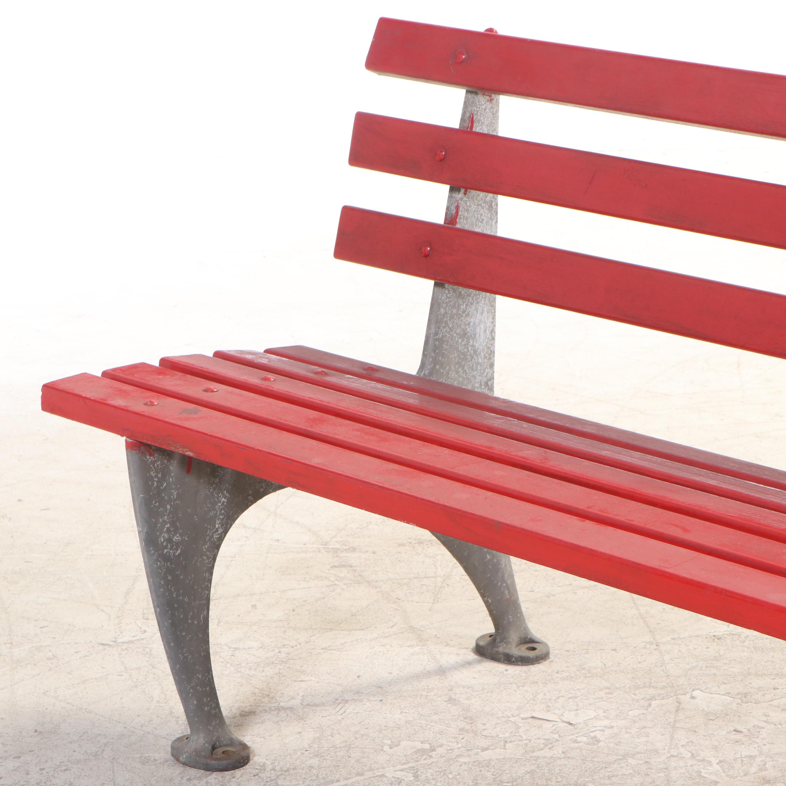 Painted Fiberglass Plank and Cast Aluminum Outdoor Bench
