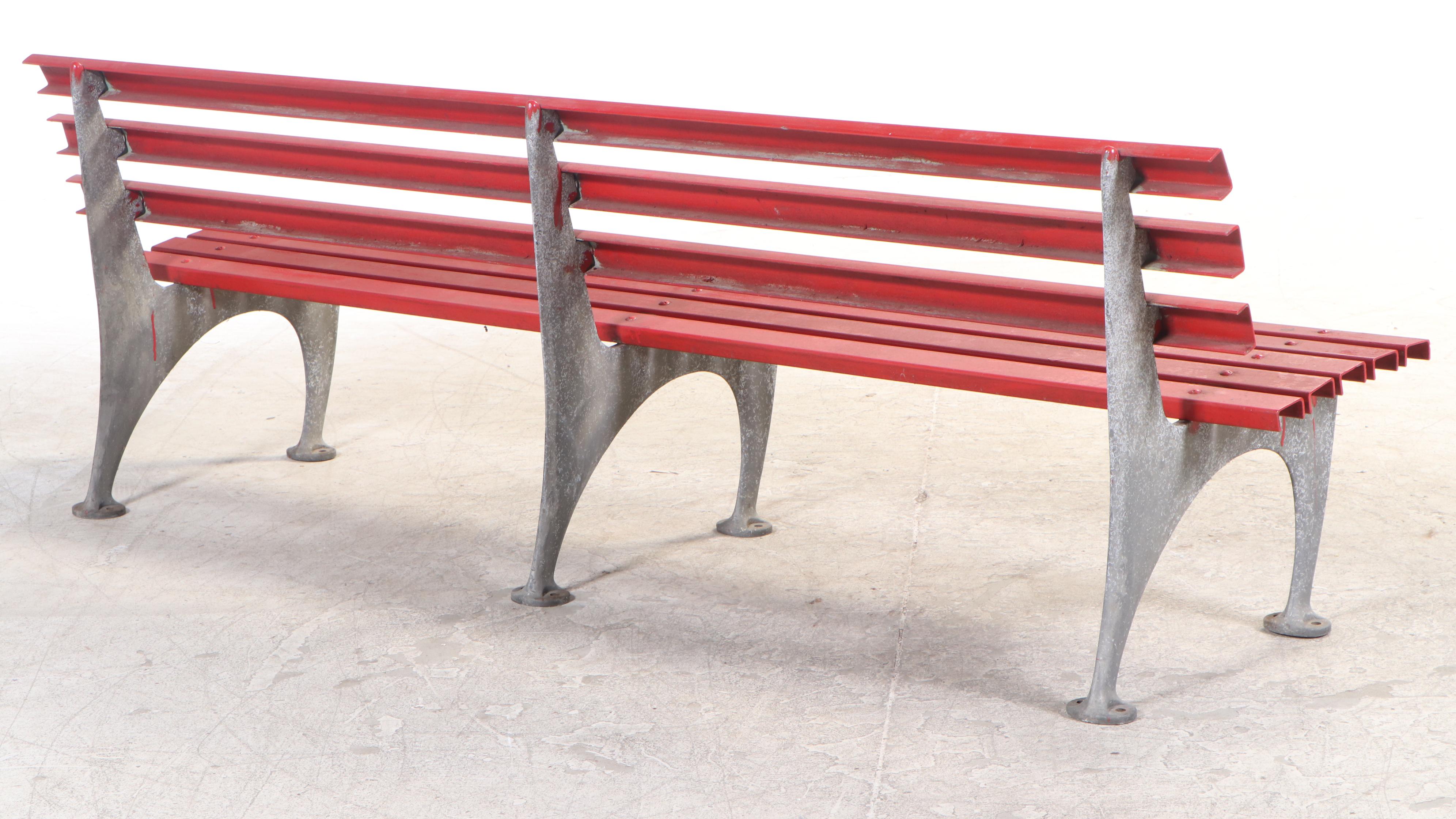 Painted Fiberglass Plank and Cast Aluminum Outdoor Bench