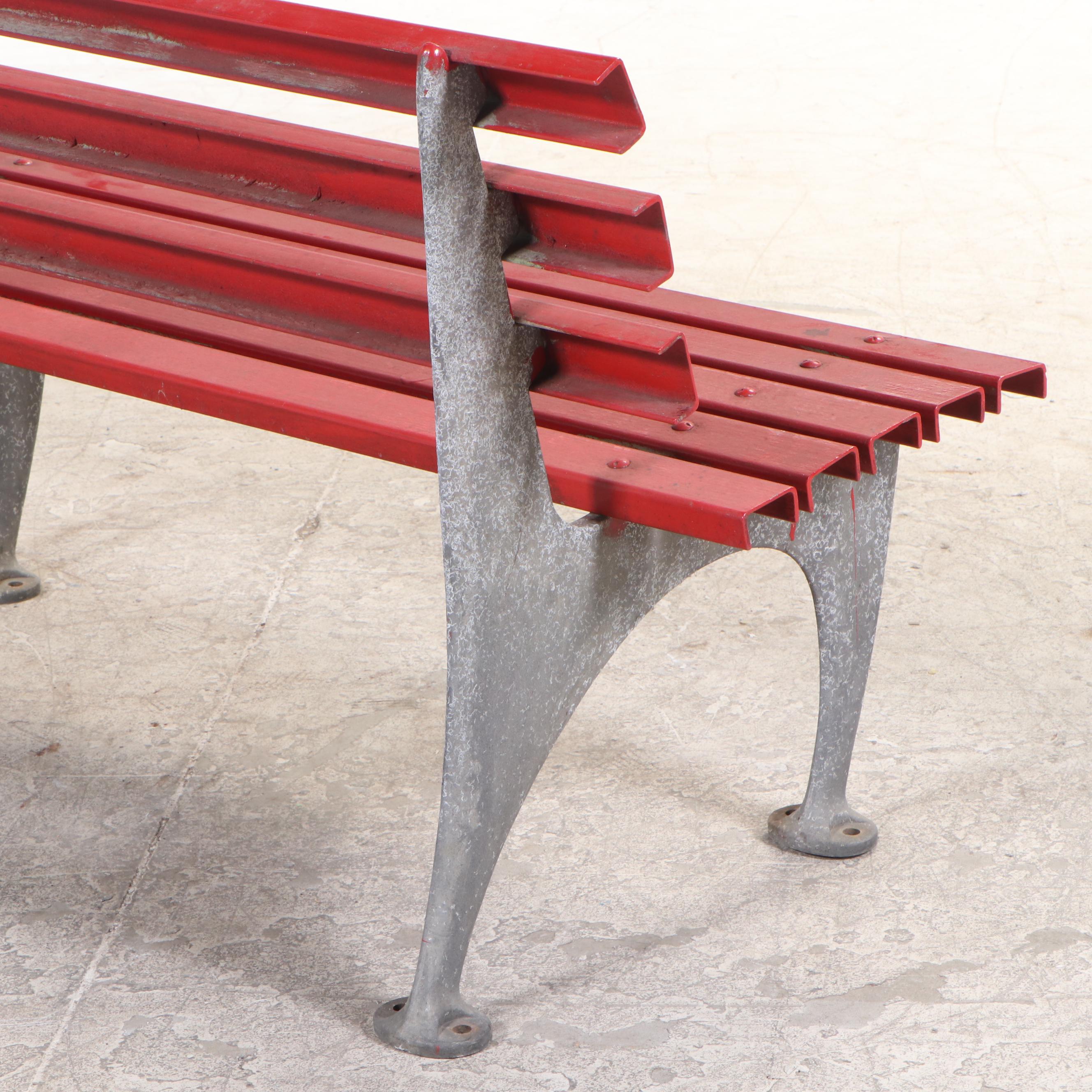 Painted Fiberglass Plank and Cast Aluminum Outdoor Bench