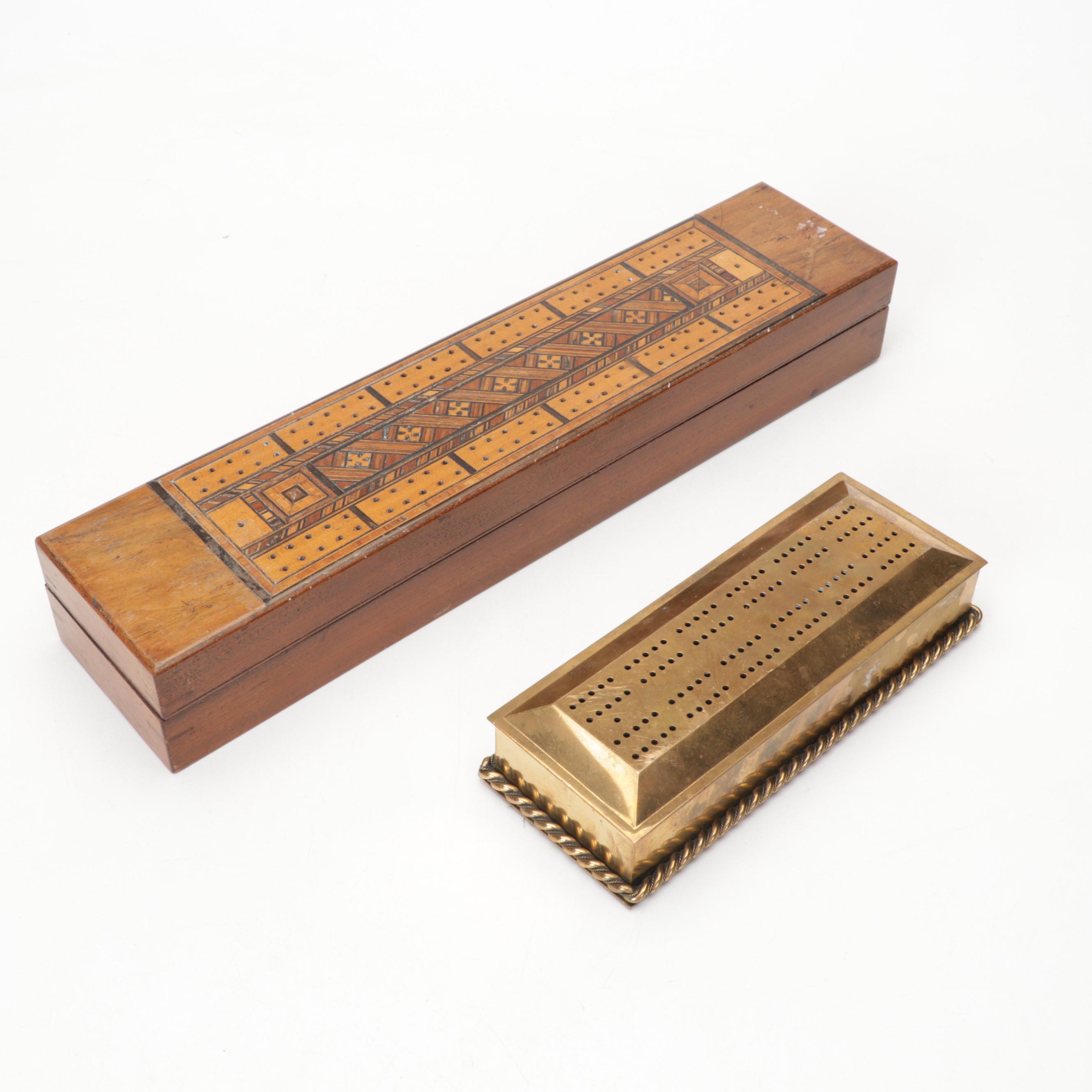 Wood With Inlay, Brass and Metal Cribbage Boards